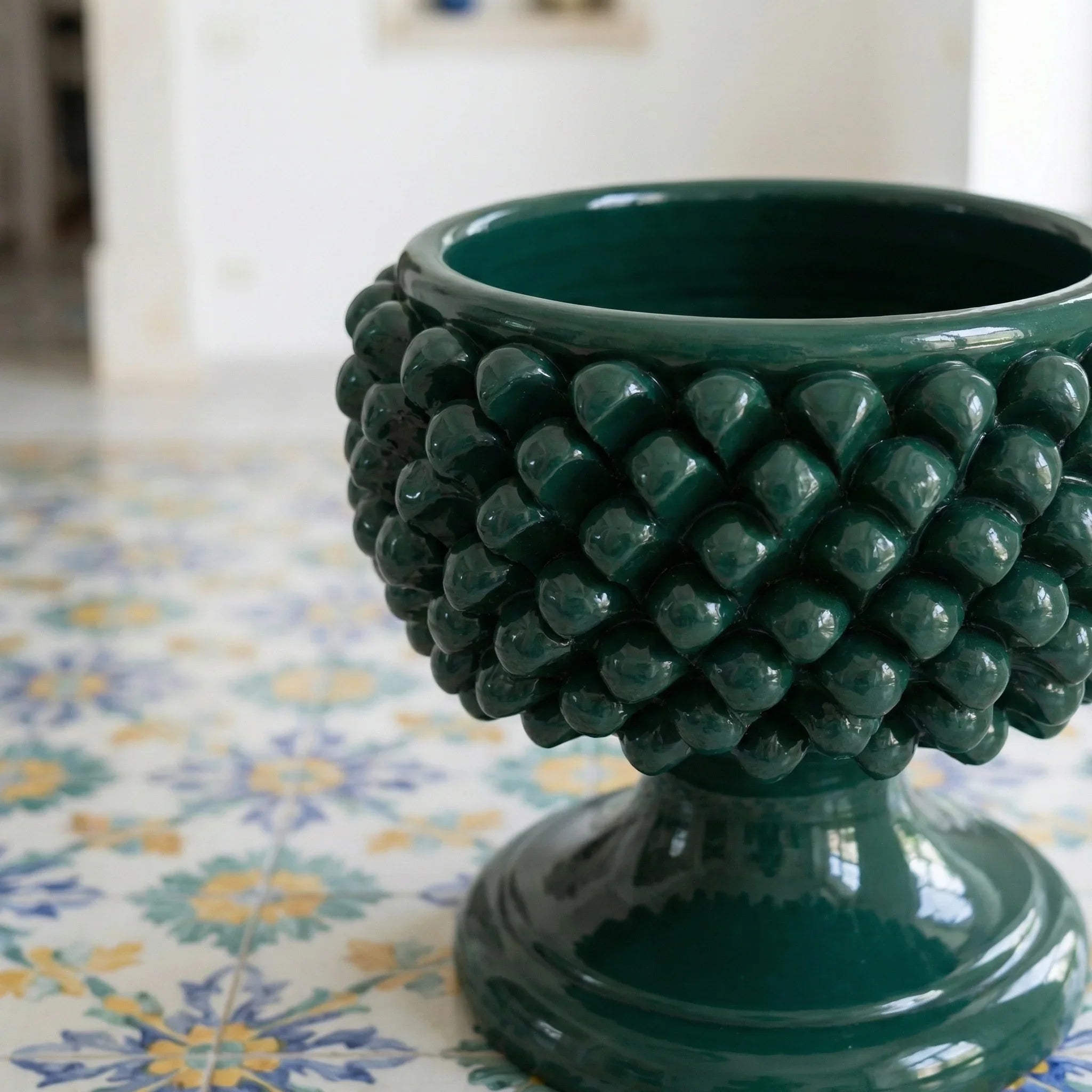 Half Pine Cone Vase, Antique Green – Italian ceramic from Caltagirone, Sicily