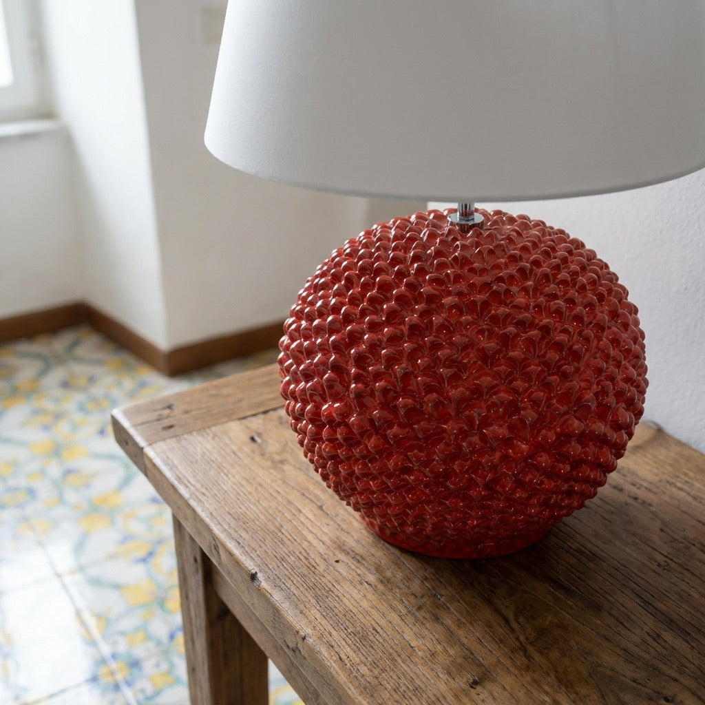 Italian Ceramic Lamp, Fire Red – Caltagirone Ceramic – Italian ceramic lamp tradition