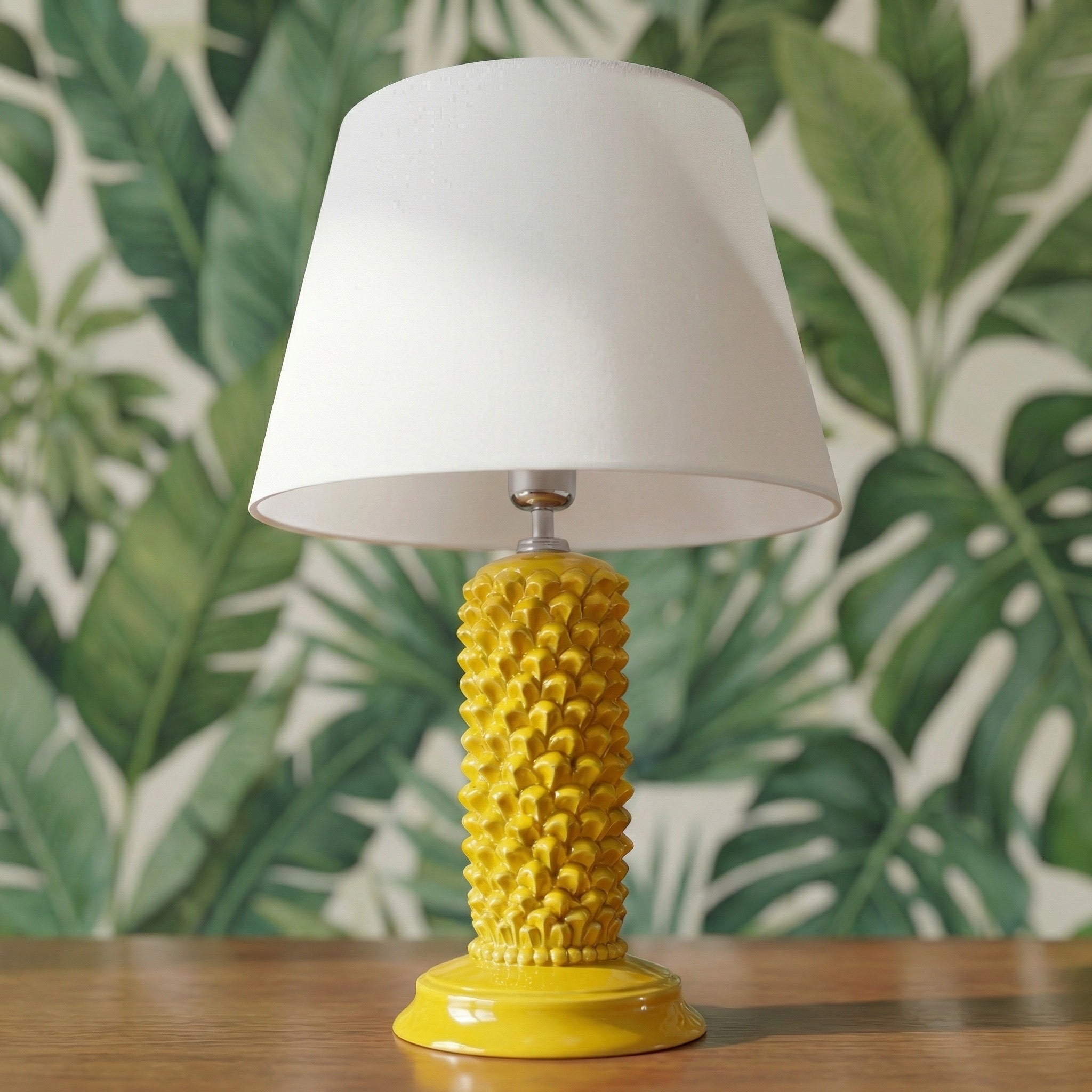 Sicilian Pine Cone Lamp H 60 cm / 23.6", Mustard – Italian ceramic from Caltagirone, Sicily