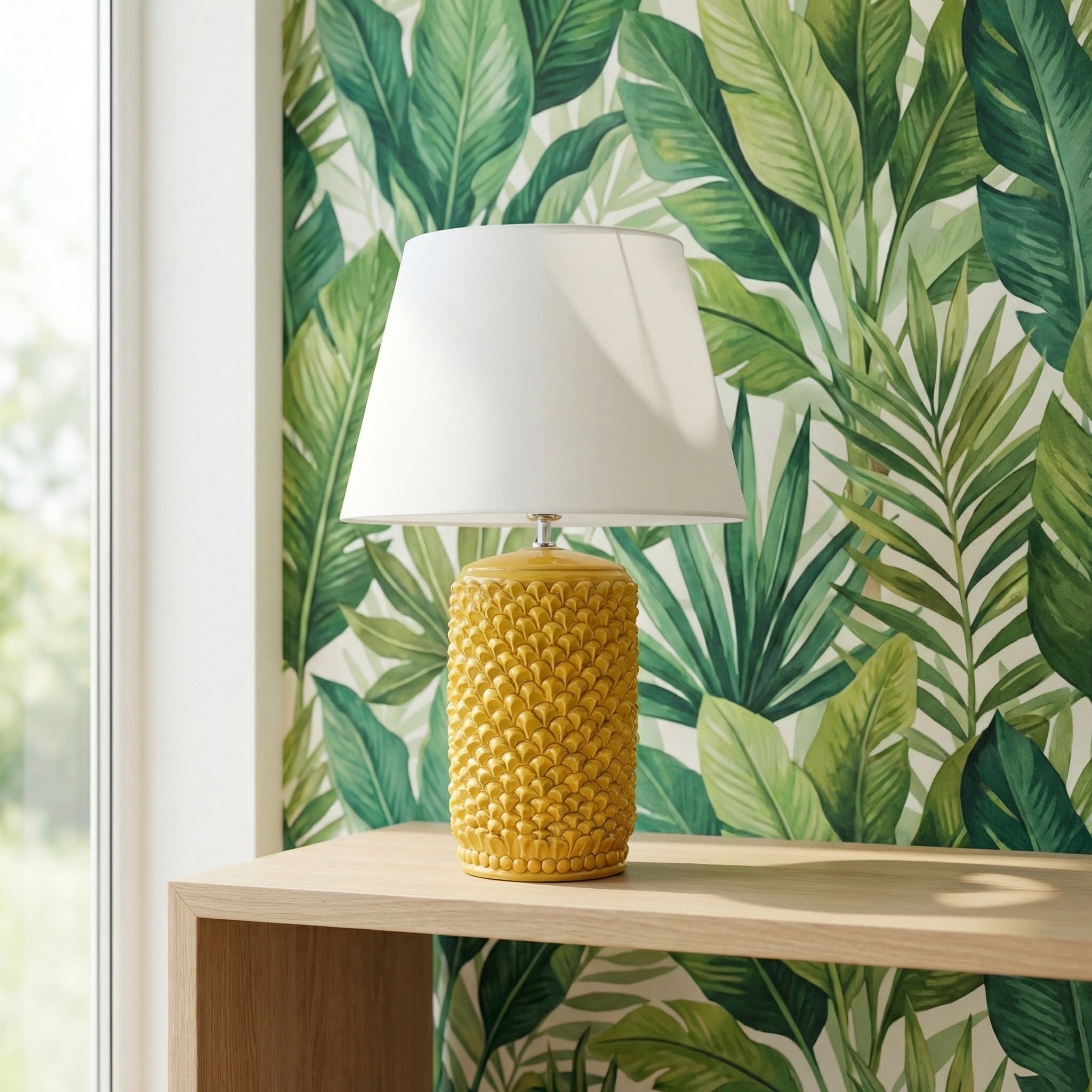 Sicilian Pine Cone Lamp H 60 cm / 23.6", Mustard – Italian ceramic from Caltagirone, Sicily