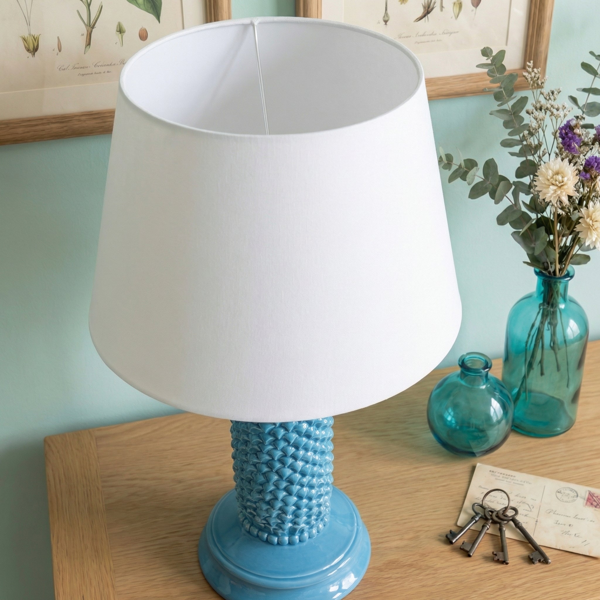 Sicilian Pine Cone Lamp H 60 cm / 23.6", Turquoise – Italian ceramic from Caltagirone, Sicily