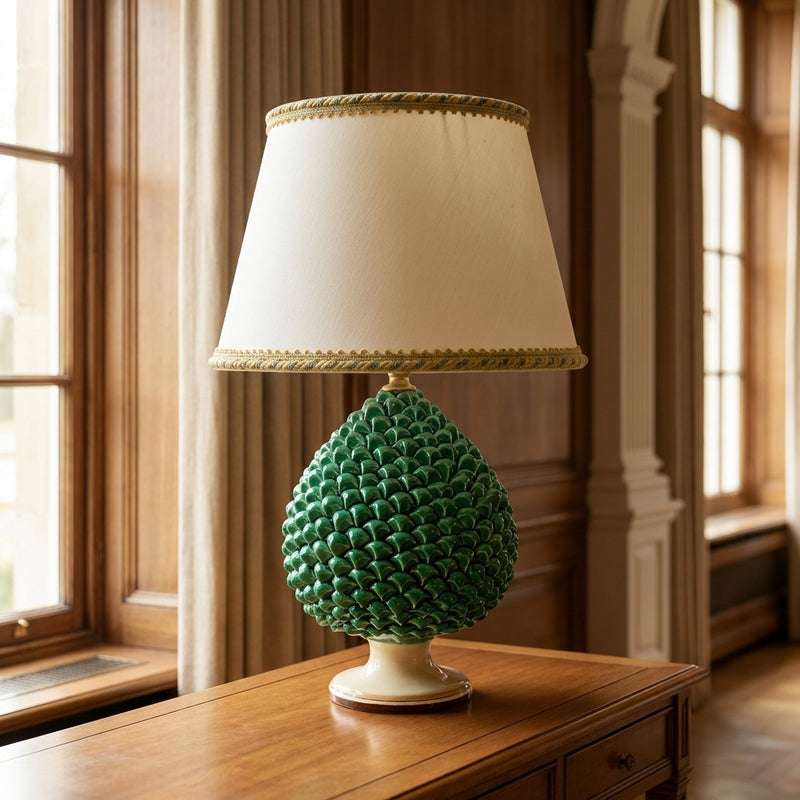 Sicilian Pine Cone Lamp, Blue and Orange – Caltagirone Ceramic – Italian ceramic lamp tradition