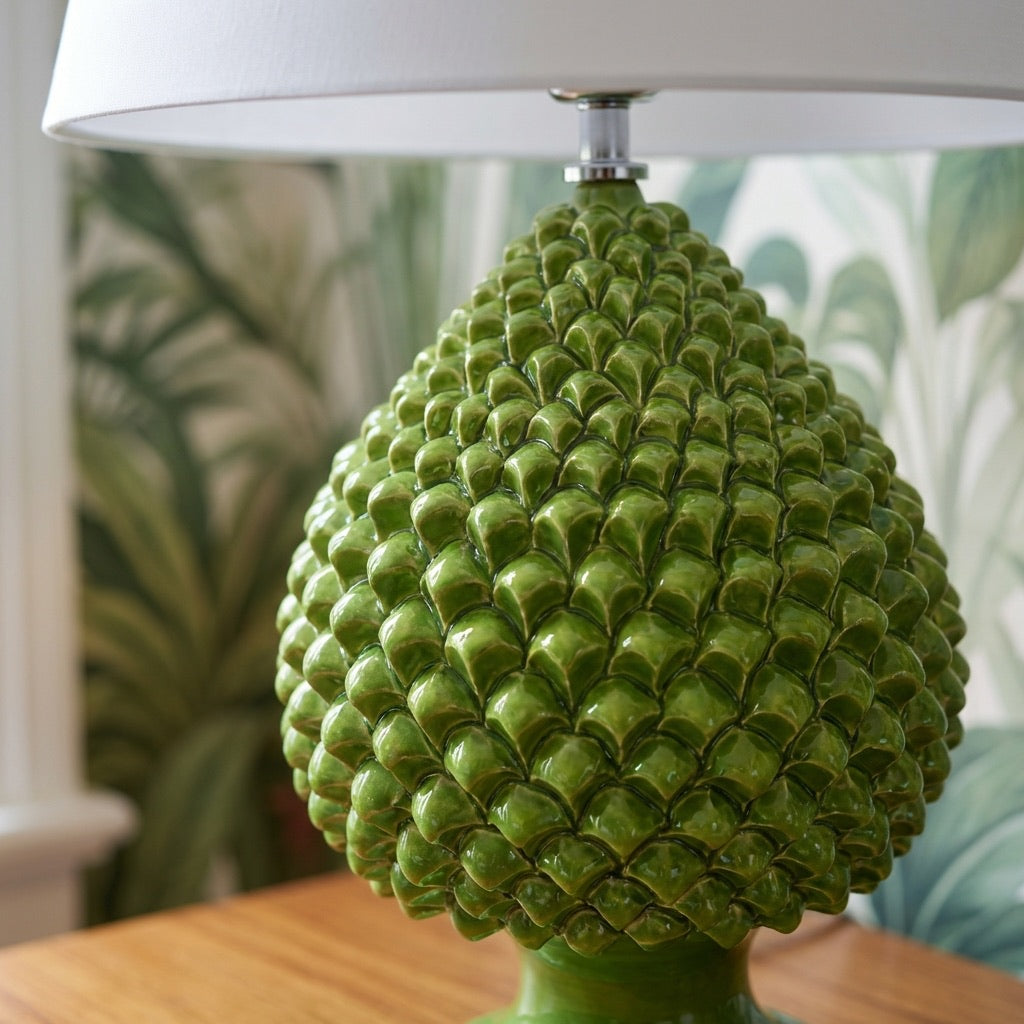 Sicilian Pine Cone Lamp, Leaf Green – Italian ceramic from Caltagirone, Sicily