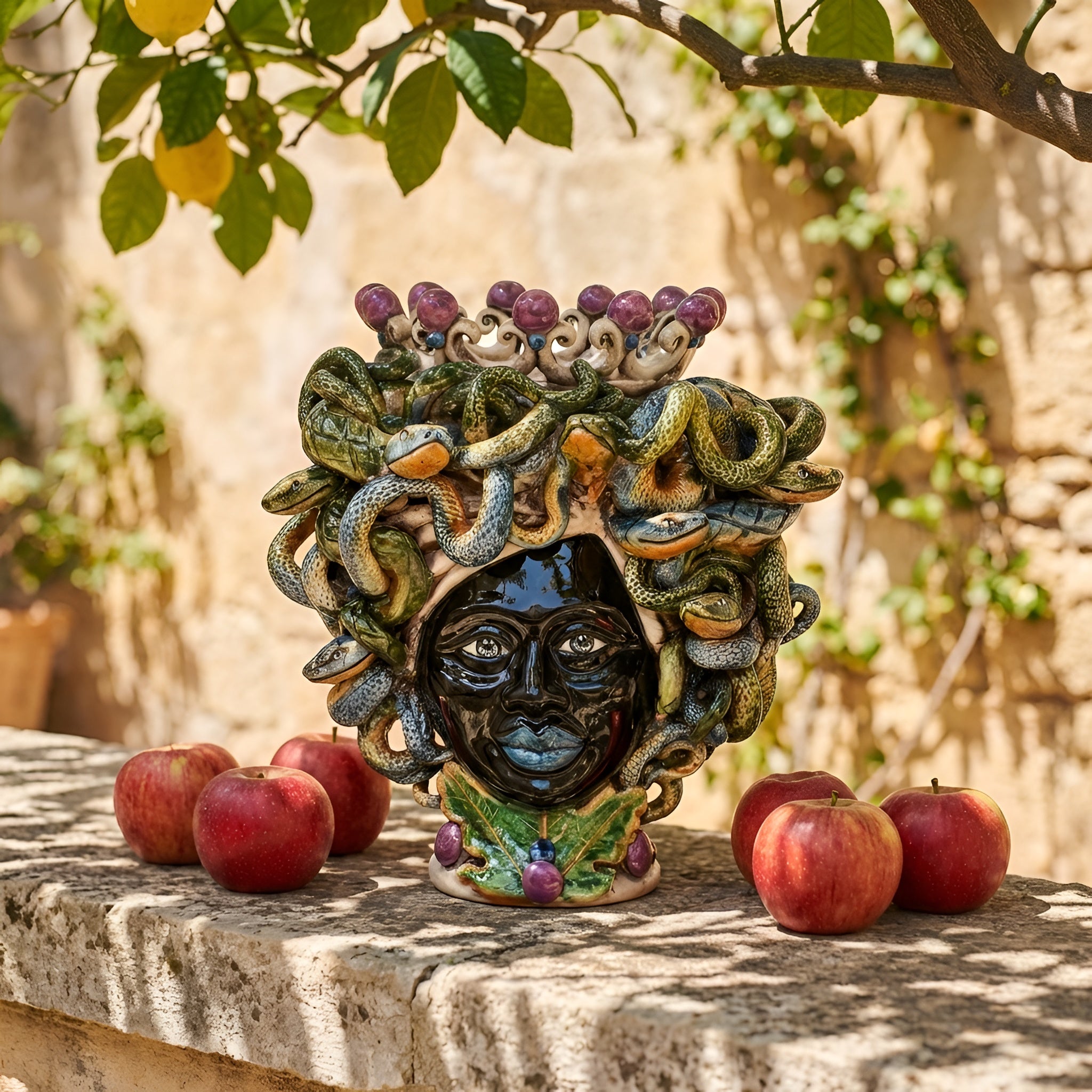 Medusa Head Vase H 20 cm / 7.9" – Testa di Moro from Caltagirone, Sicily