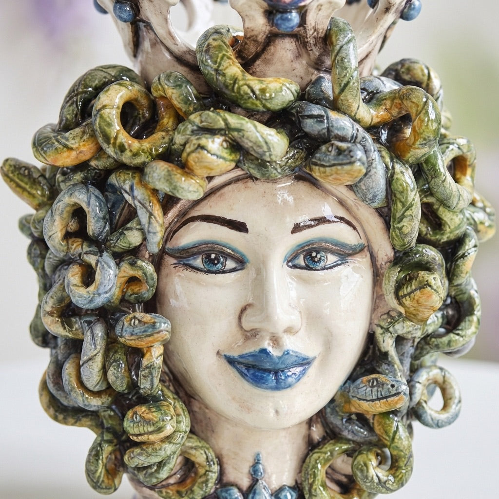 Medusa Head Vase H 25 cm / 9.8" – Testa di Moro from Caltagirone, Sicily