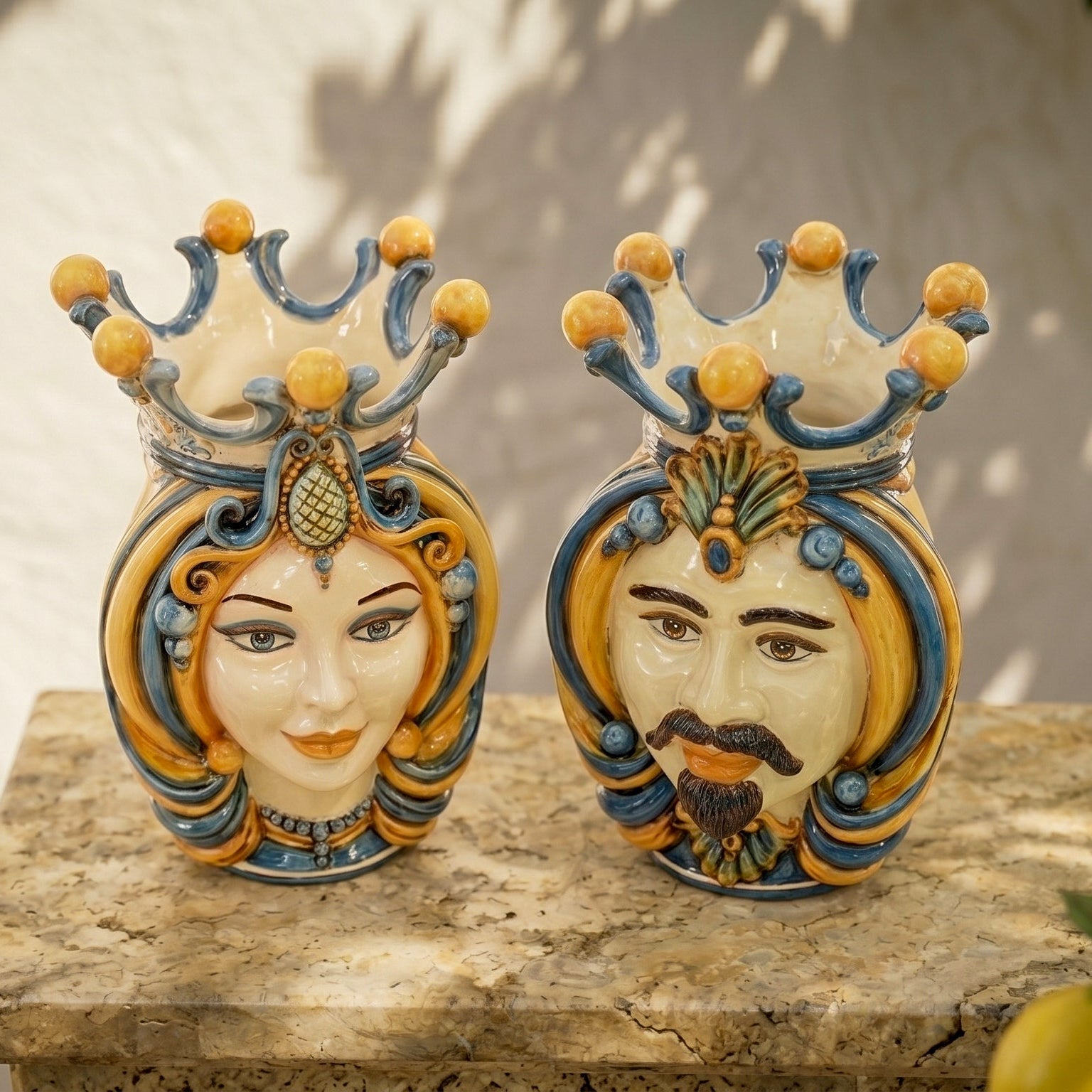 Sicilian Moor's Head H 38 cm / 15", Woman, Blue and Orange – Testa di Moro from Caltagirone, Sicily