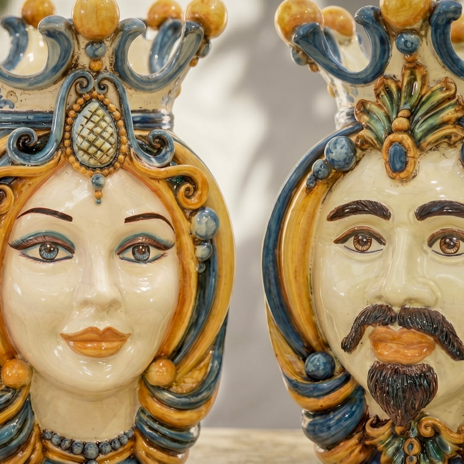 Sicilian Moor's Head H 38 cm / 15", Woman, Blue and Orange – Testa di Moro from Caltagirone, Sicily