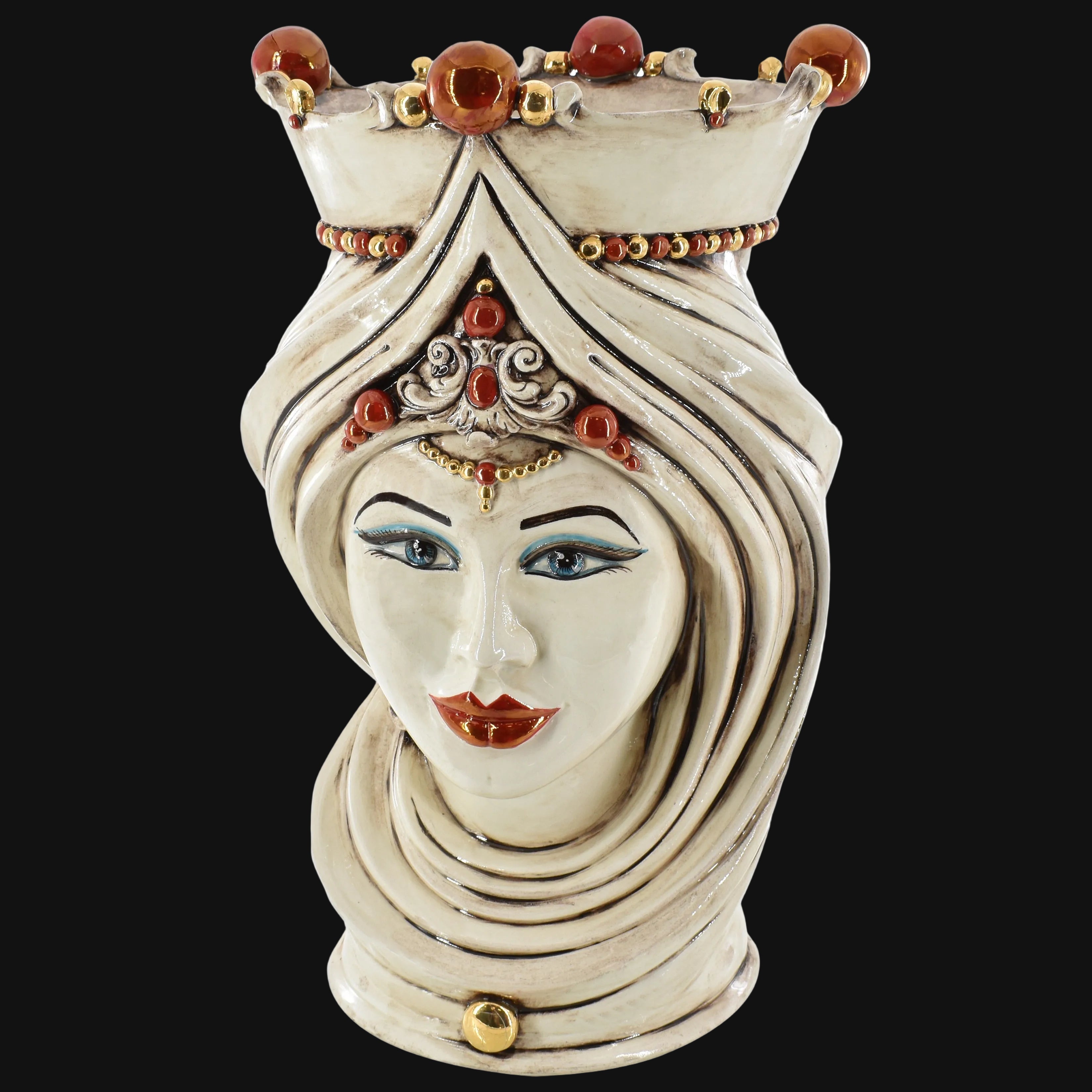 Sicilian Moor's Head with Turban H 45 cm / 17.7", Woman, Antique Mother of Pearl – Testa di Moro from Caltagirone, Sicily