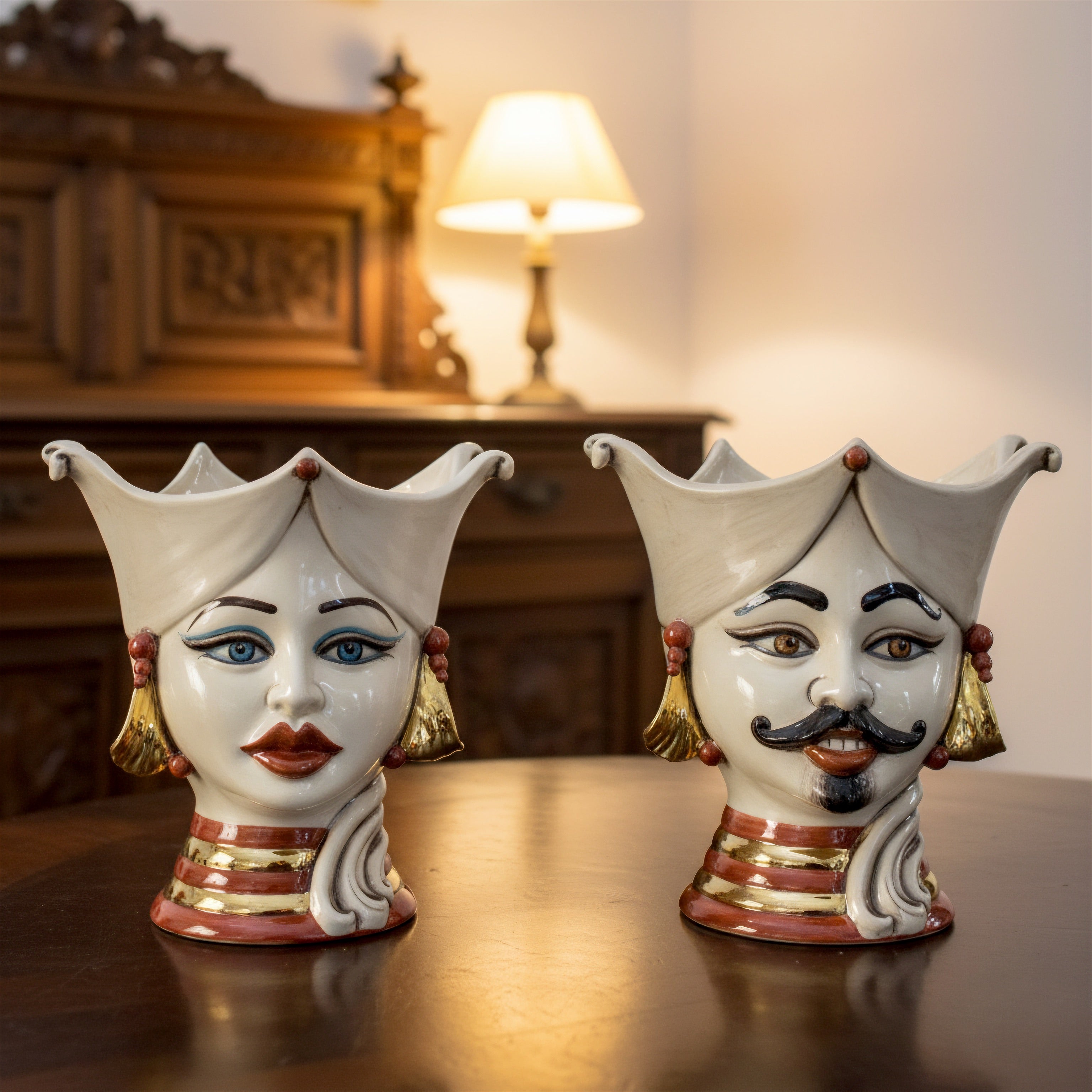 Aisha Sicilian Head Vase H 25 cm / 9.8", Woman, Mother of Pearl – Testa di Moro from Caltagirone, Sicily