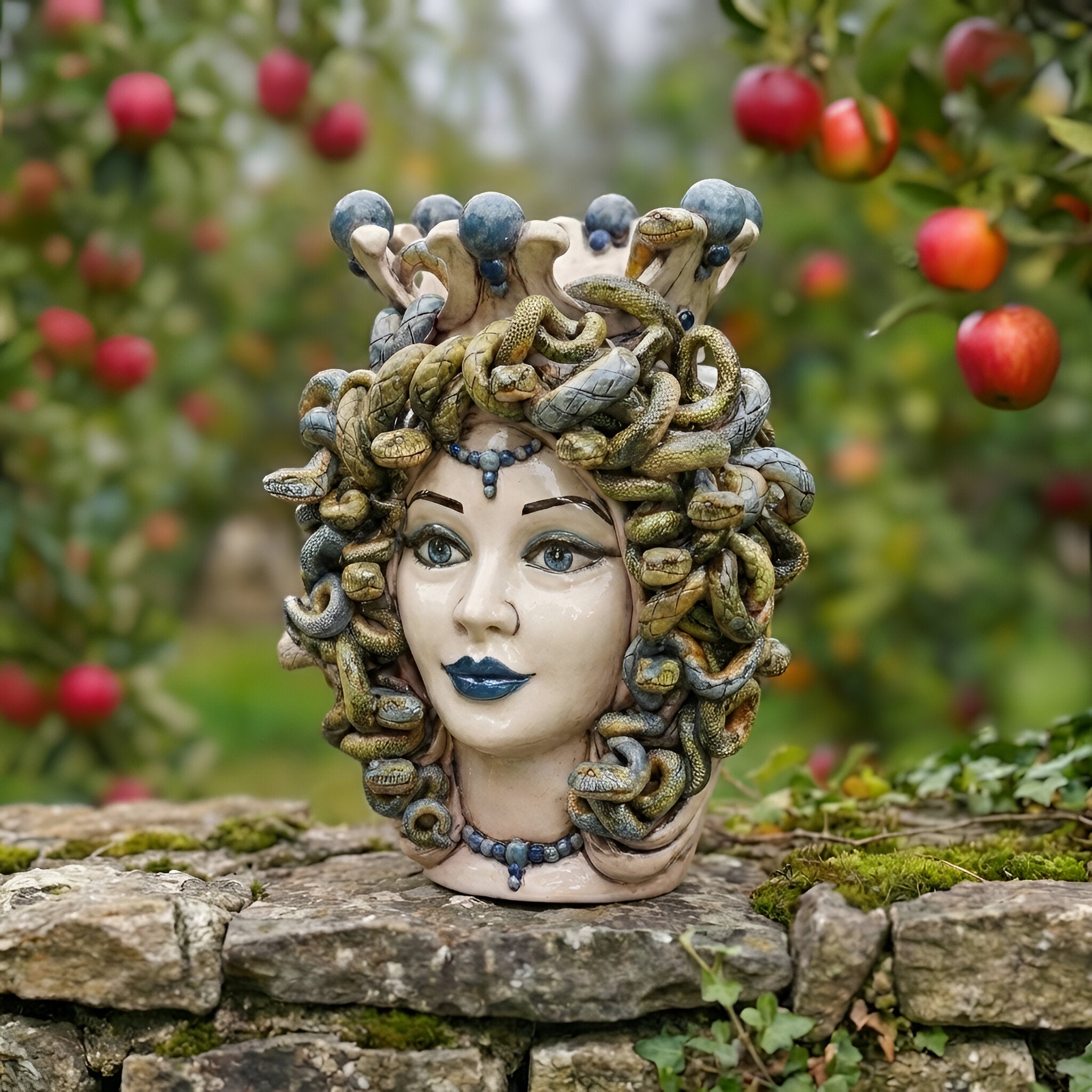 Medusa Head Vase H 38 cm / 15", Antique Mother of Pearl – Testa di Moro from Caltagirone, Sicily