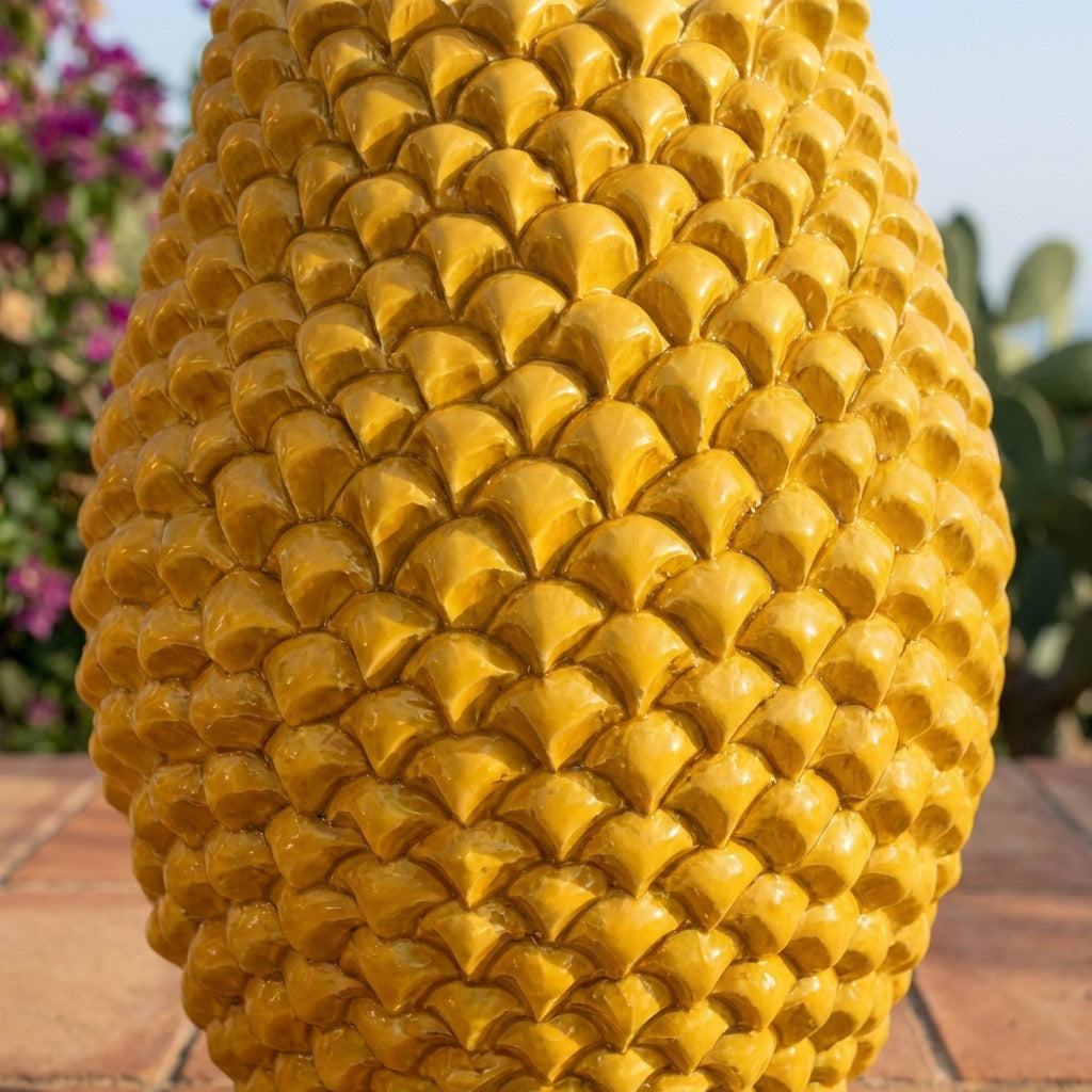 Sicilian Pine Cone Vase, Mustard – Italian ceramic from Caltagirone, Sicily