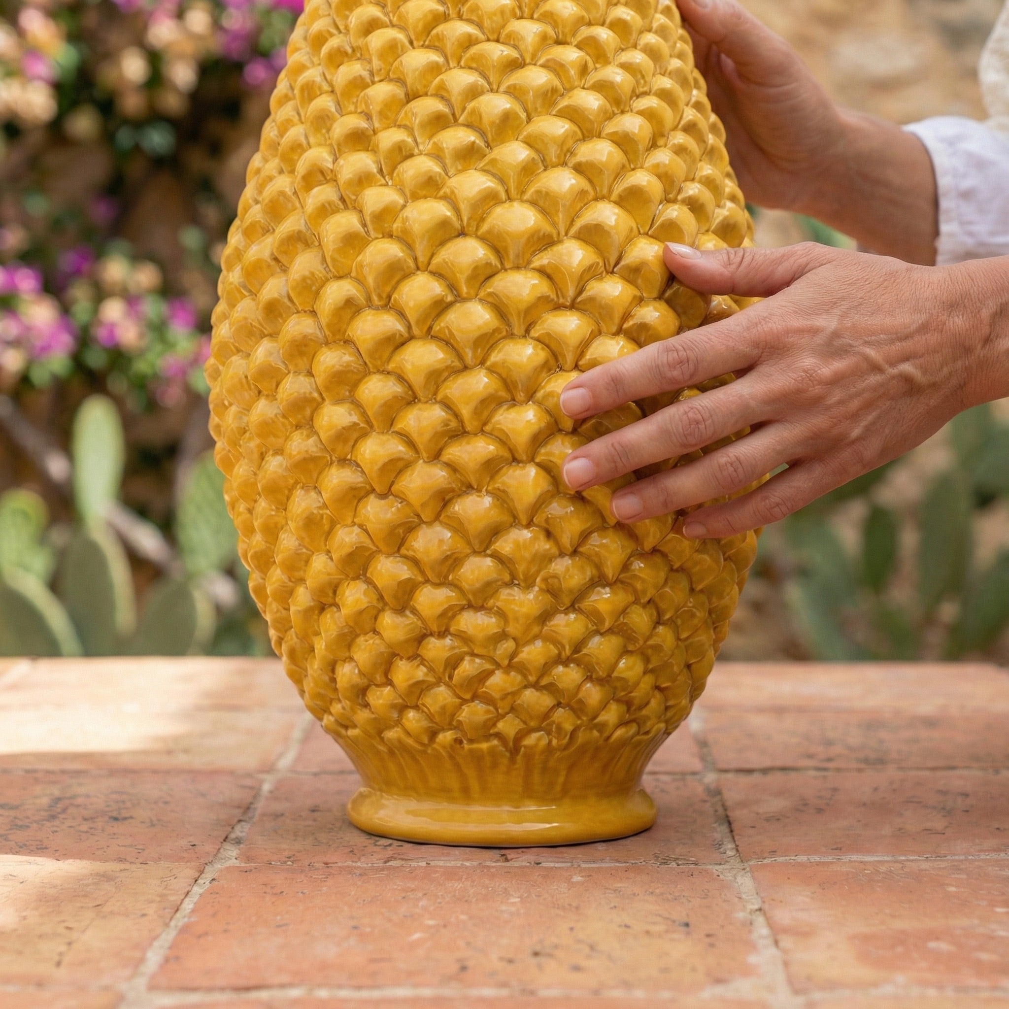 Sicilian Pine Cone Vase, Mustard – Italian ceramic from Caltagirone, Sicily