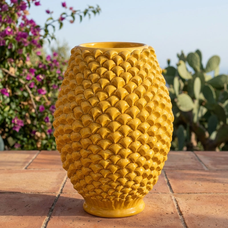 Sicilian Pine Cone Vase, Mustard – Italian ceramic from Caltagirone, Sicily