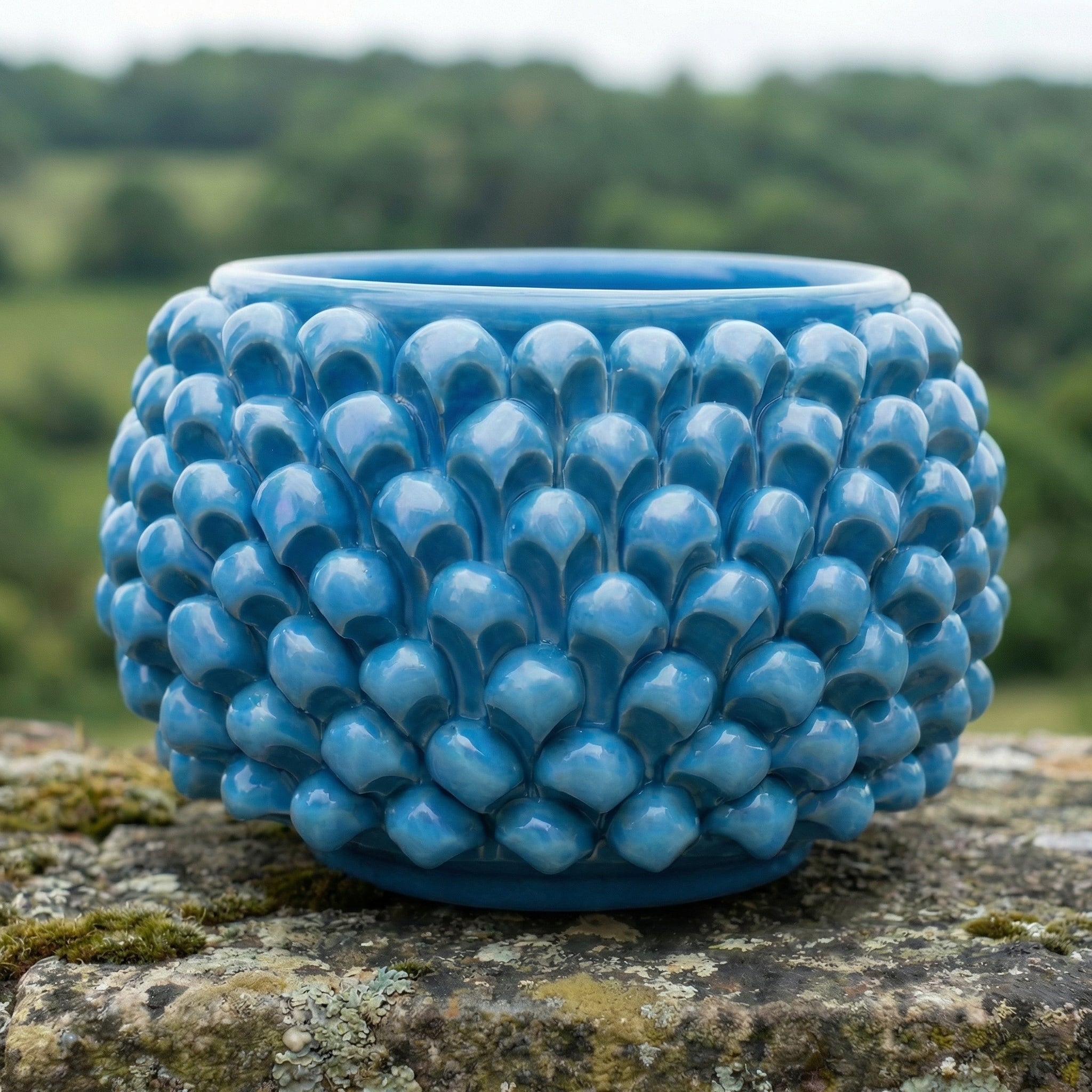 Half Pine Cone Vase, Turquoise – Sicilian majolica handcrafted in Caltagirone