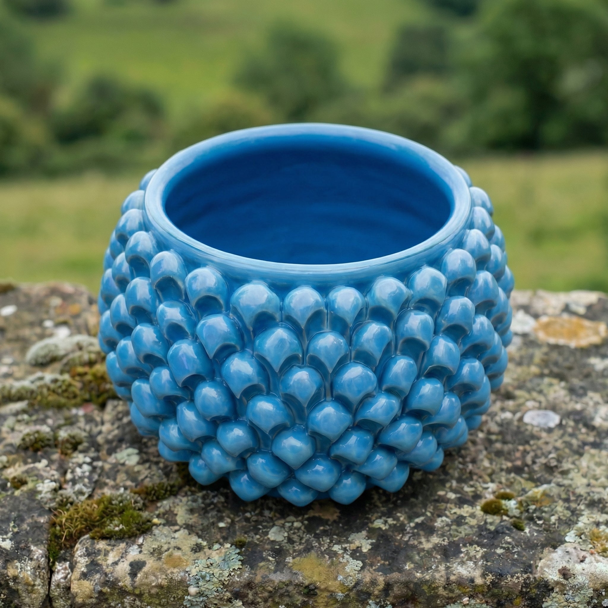 Half Pine Cone Vase, Turquoise – Sicilian majolica handcrafted in Caltagirone