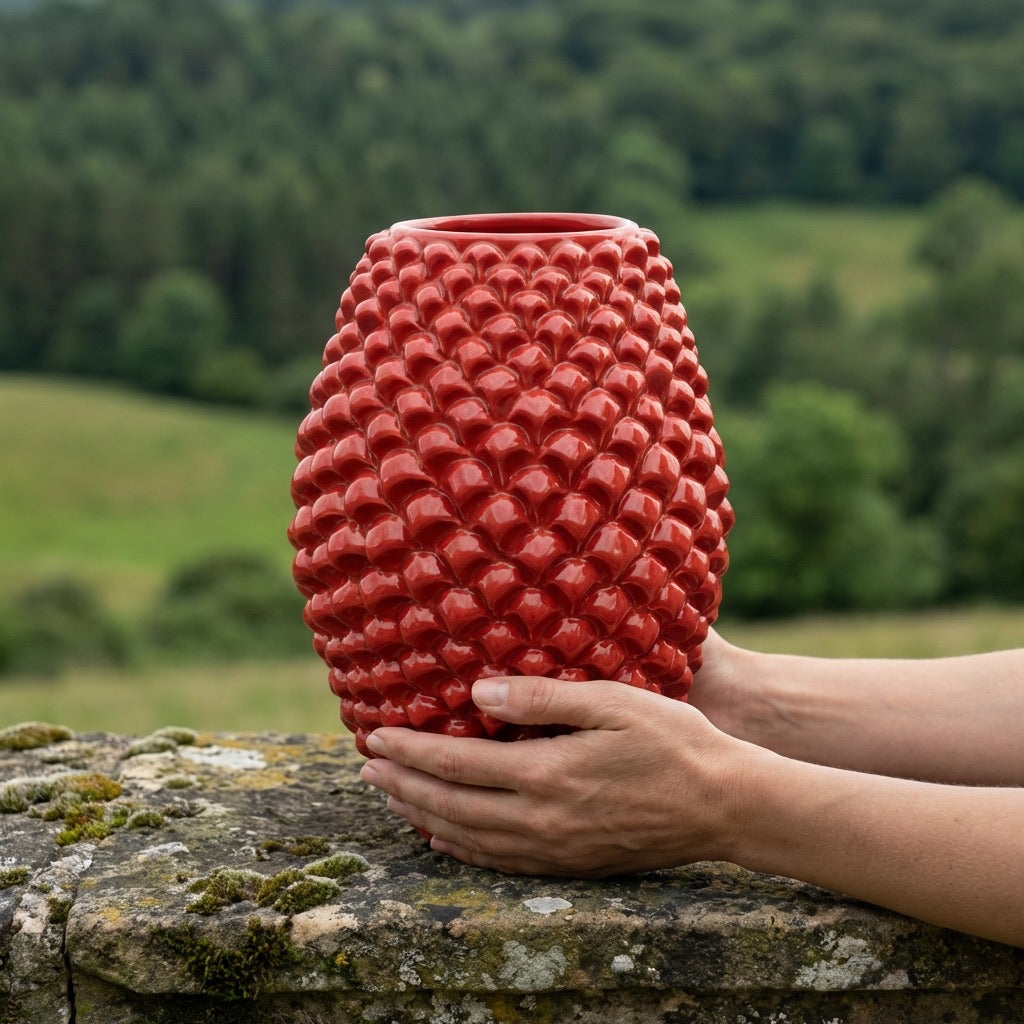 Sicilian Pine Cone Vase, Fire Red – Italian ceramic from Caltagirone, Sicily