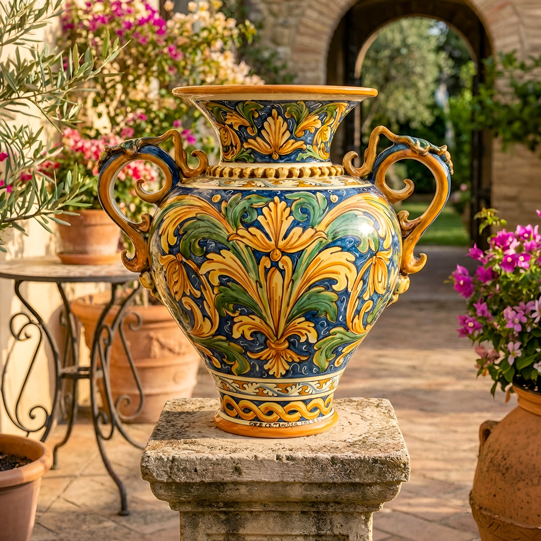 Italian Amphora Vase H 40 cm / 15.7", Calatino Ornament – Caltagirone Ceramic – Sicilian artisan tradition