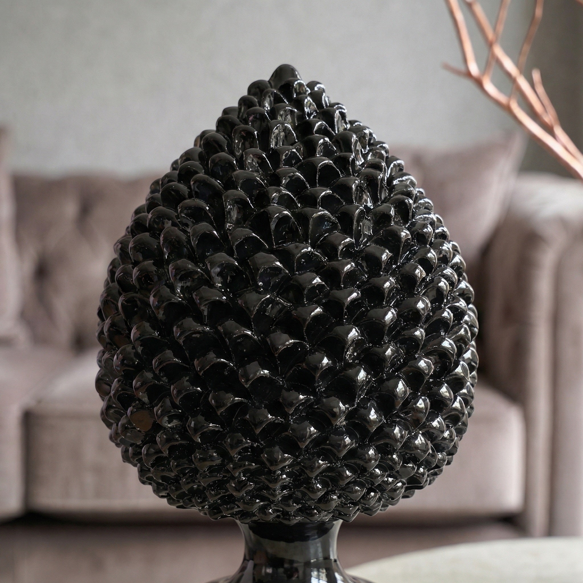 Sicilian Pine Cone H 15/40 cm / 6-16", Black Line – Italian pine cone ceramic from Caltagirone, Sicily