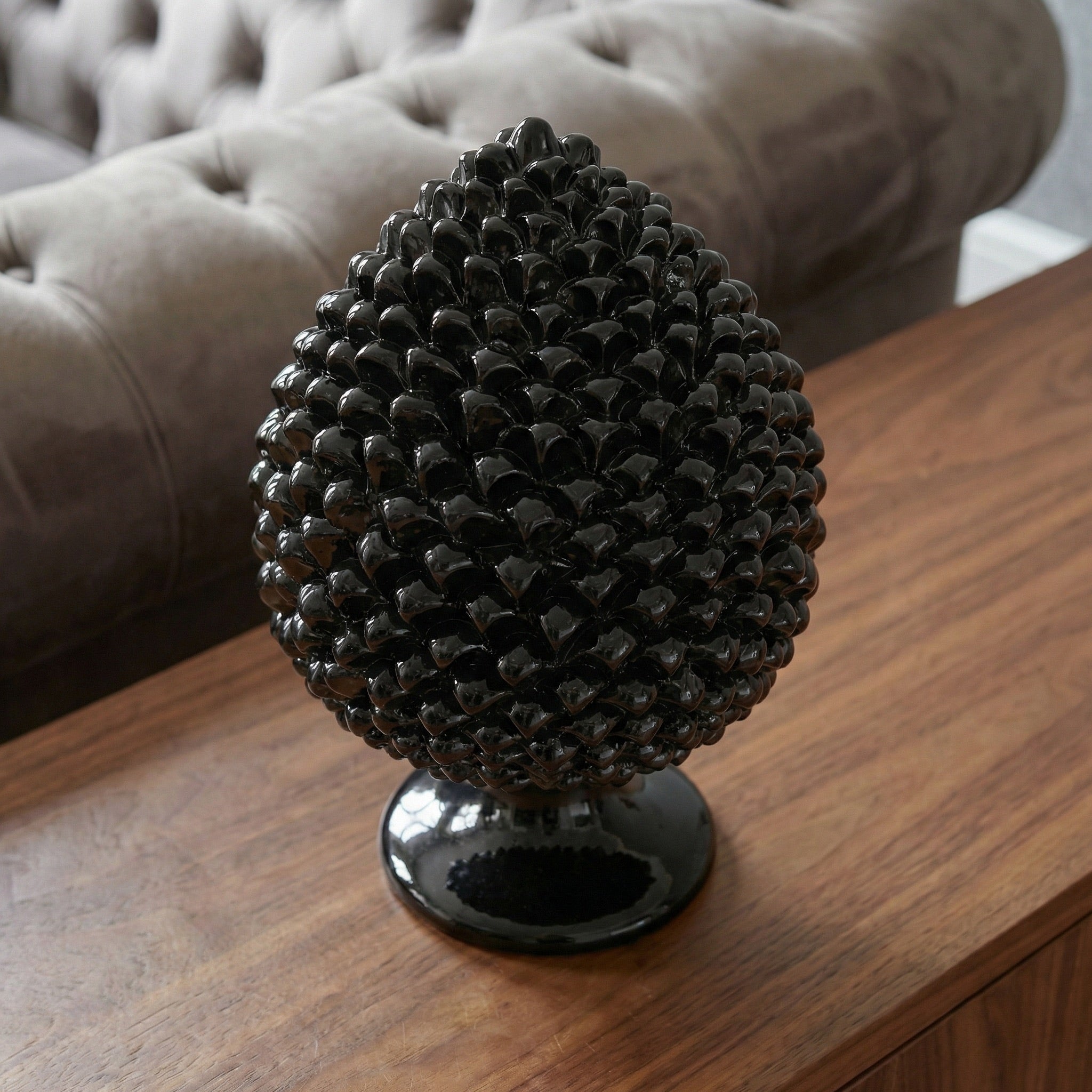 Sicilian Pine Cone H 15/40 cm / 6-16", Black Line – Italian pine cone ceramic from Caltagirone, Sicily