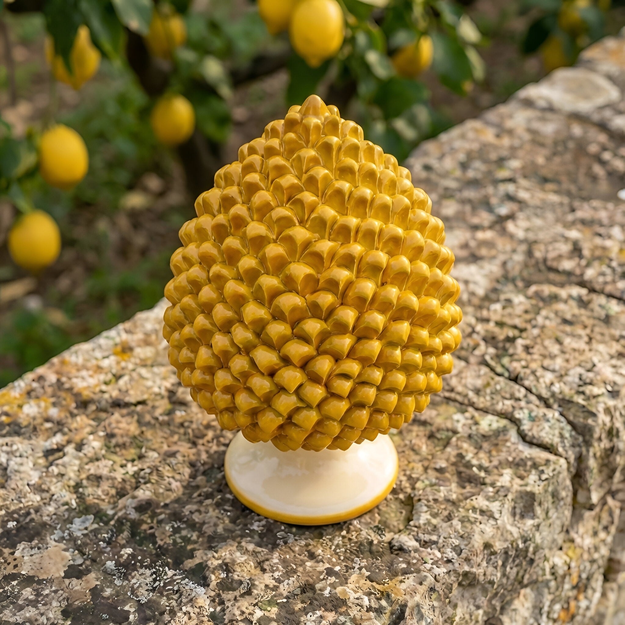 Sicilian Pine Cone H 15/40 cm / 6-16", Yellow and Orange – Sicilian tradition from Caltagirone