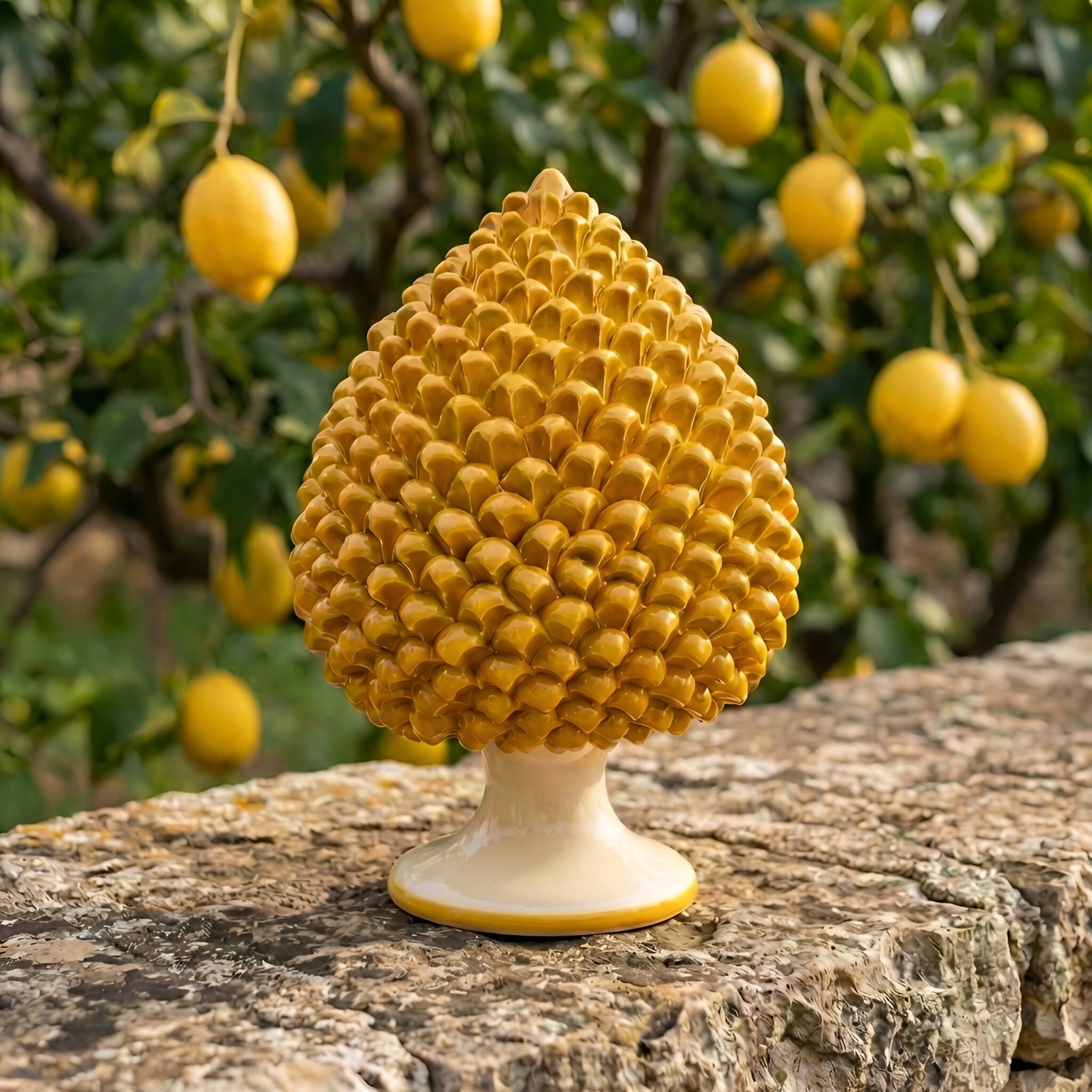 Sicilian Pine Cone H 15/40 cm / 6-16", Yellow and Orange – Sicilian tradition from Caltagirone