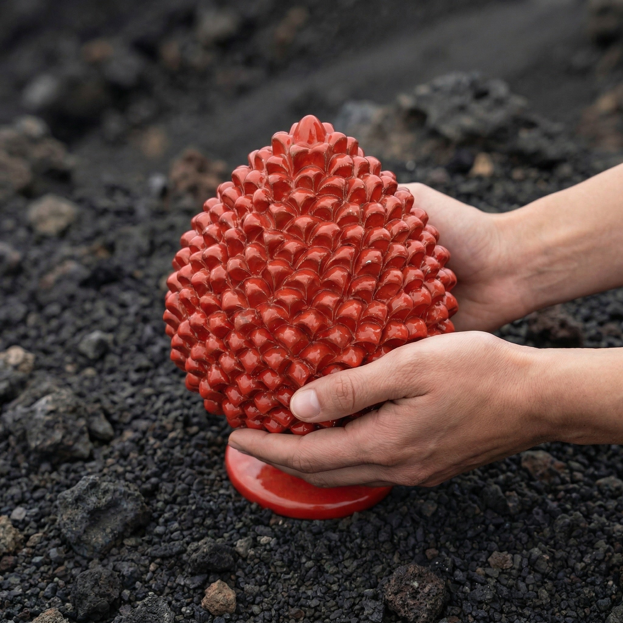 Sicilian Pine Cone H 15/40 cm / 6-16", Fire Red – Sicilian tradition from Caltagirone