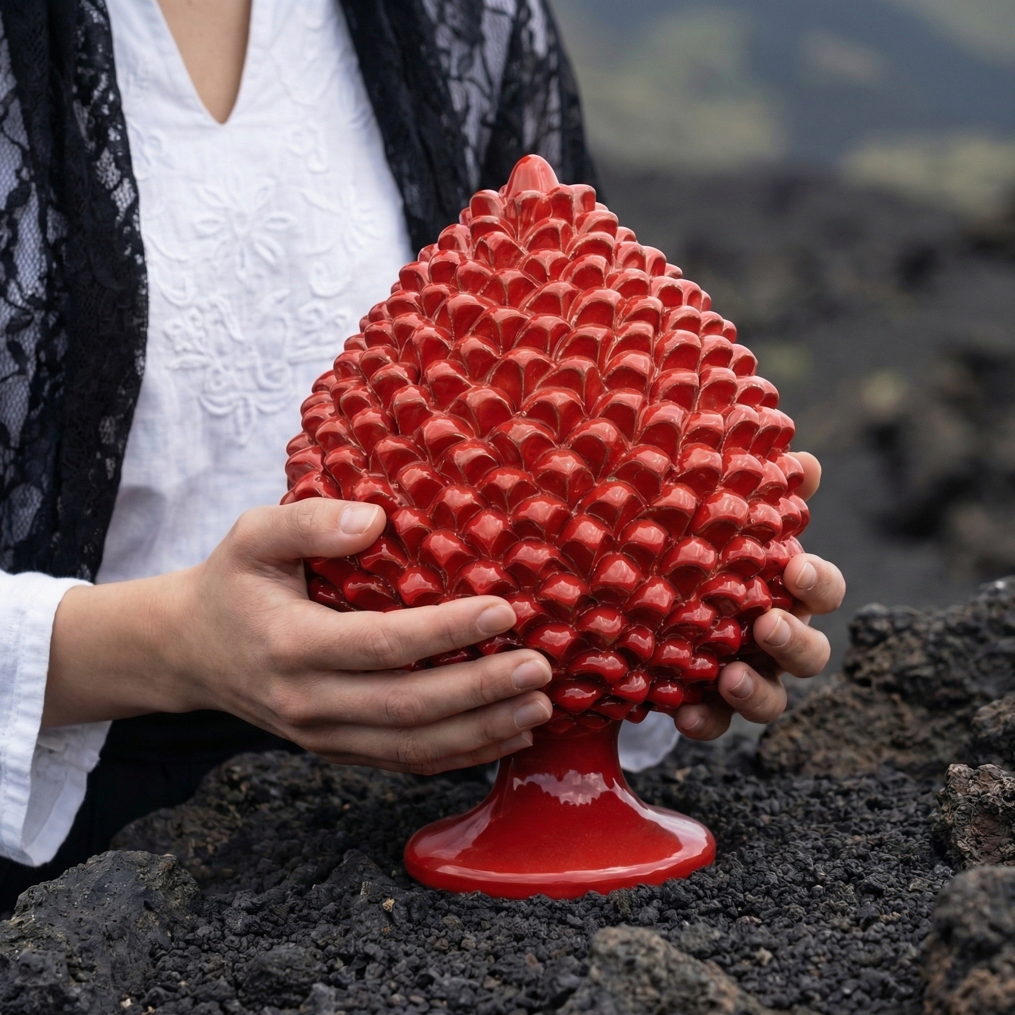 Sicilian Pine Cone H 15/40 cm / 6-16", Fire Red – Sicilian tradition from Caltagirone
