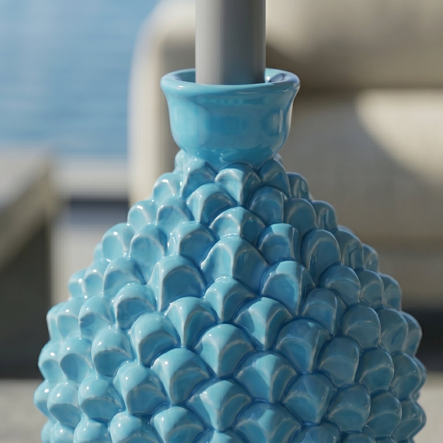 Sicilian Pine Cone Candle Holder H 18 cm / 7.1", Turquoise – Sicilian tradition from Caltagirone