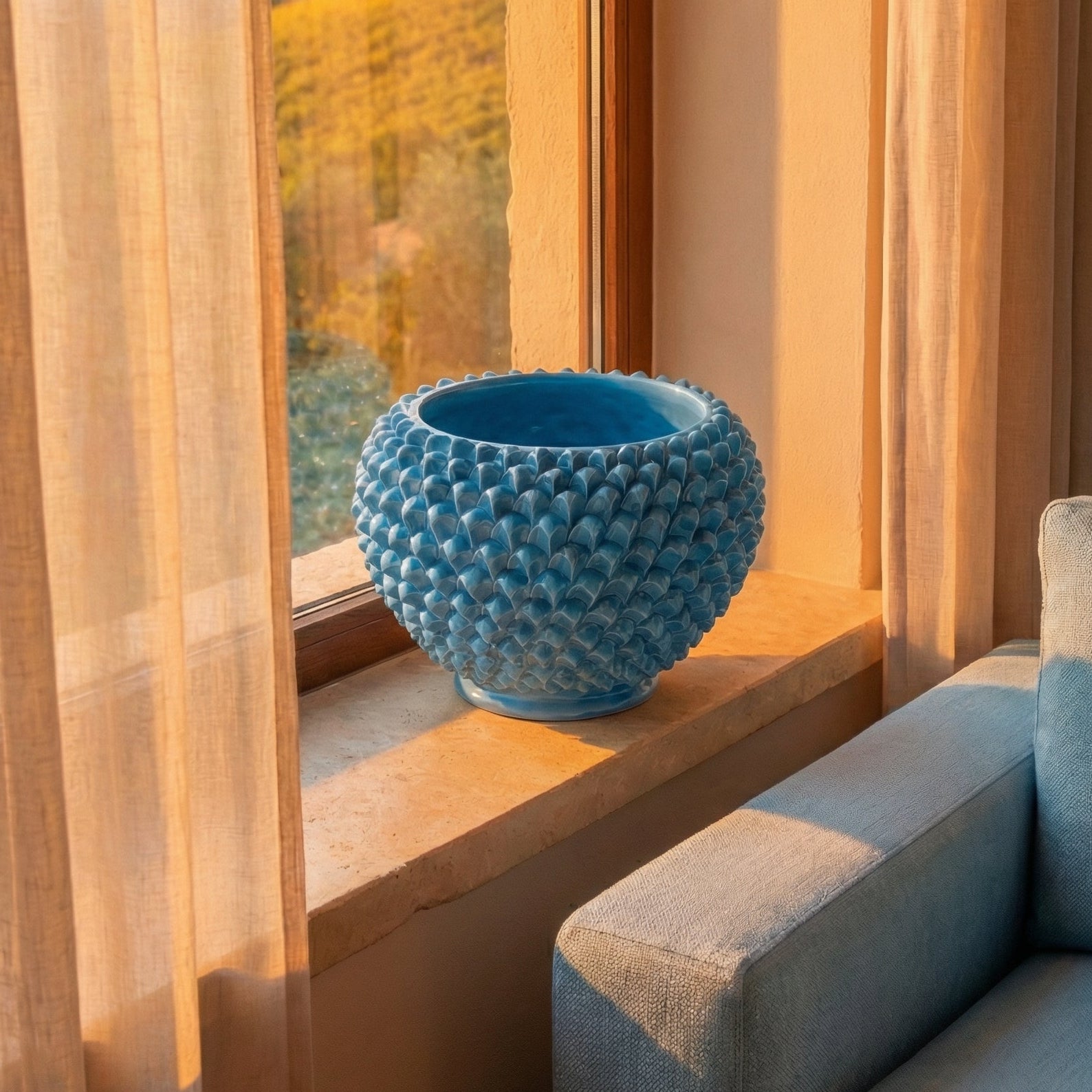 Pine Cone Cachepot, Turquoise – Italian ceramic from Caltagirone, Sicily