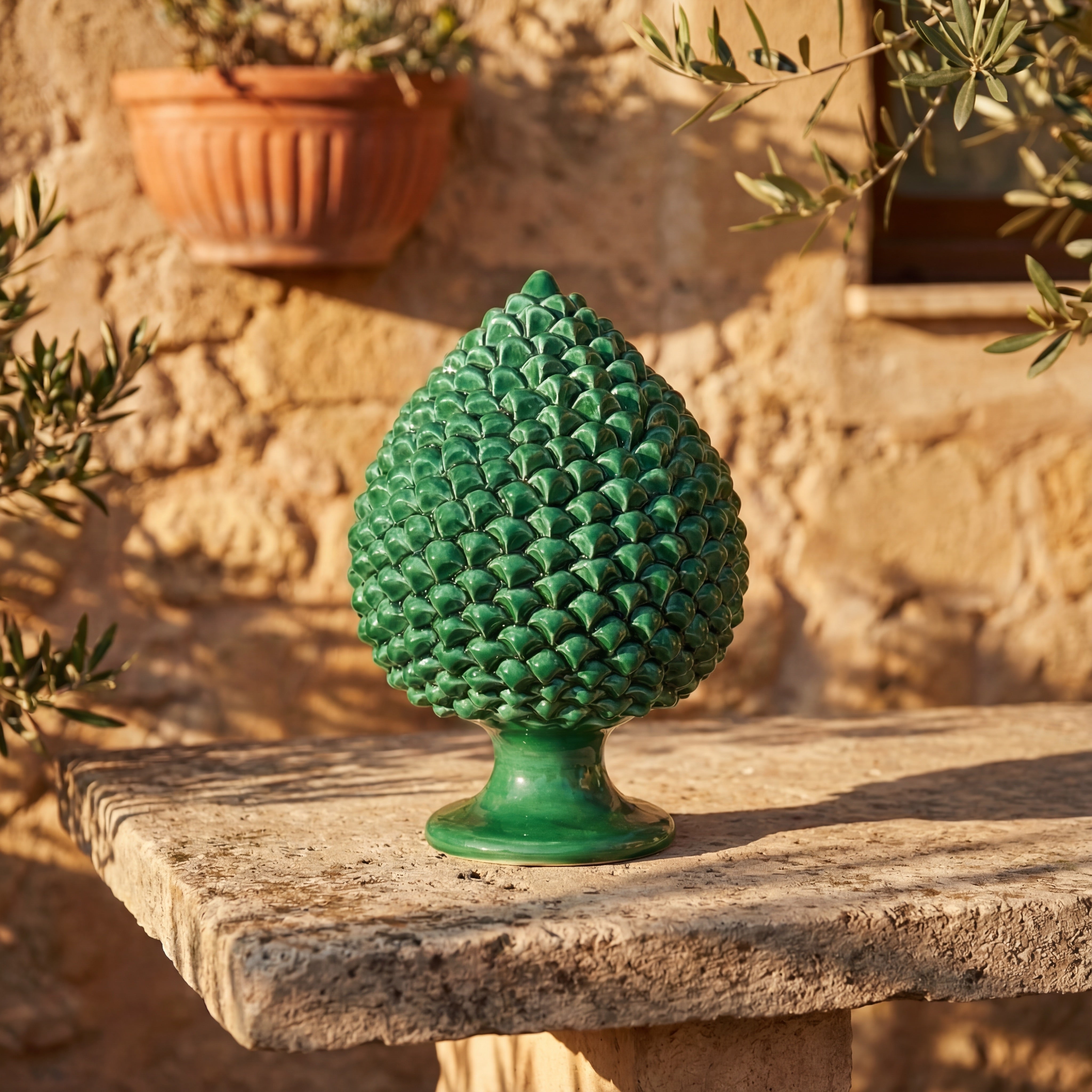 Sicilian Pine Cone H 15/40 cm / 6-16", Emerald Green – Sicilian tradition from Caltagirone