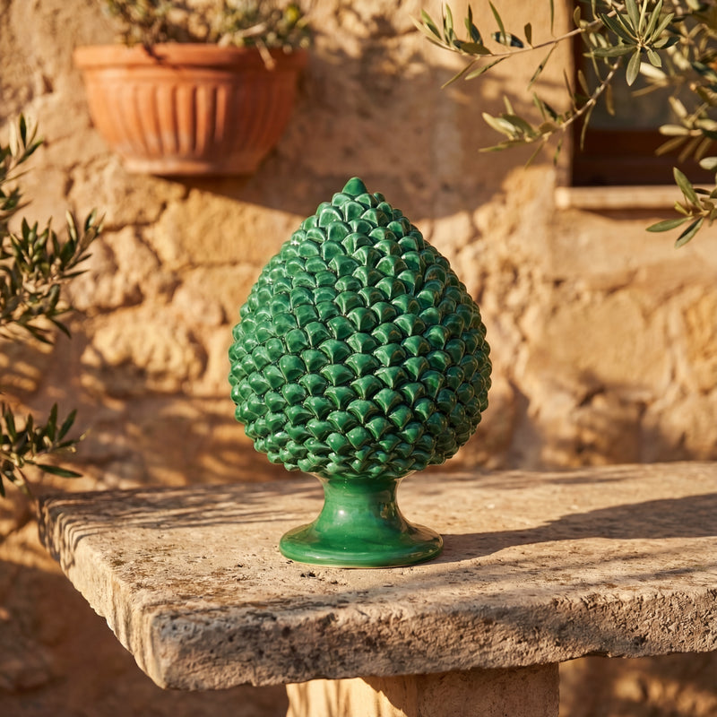 Sicilian Pine Cone H 15/40 cm / 6-16", Emerald Green – Sicilian tradition from Caltagirone