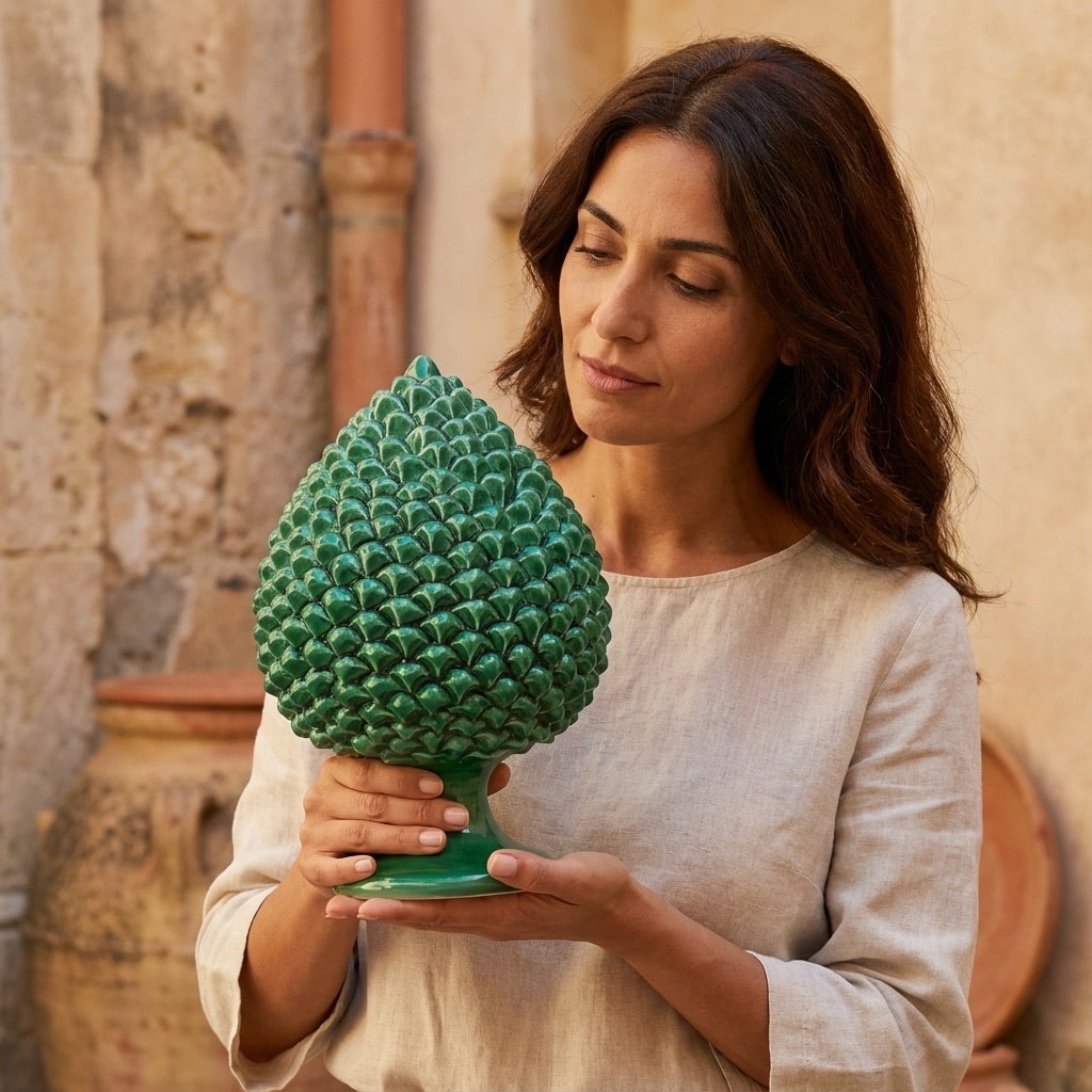 Sicilian Pine Cone H 15/40 cm / 6-16", Emerald Green – Sicilian tradition from Caltagirone