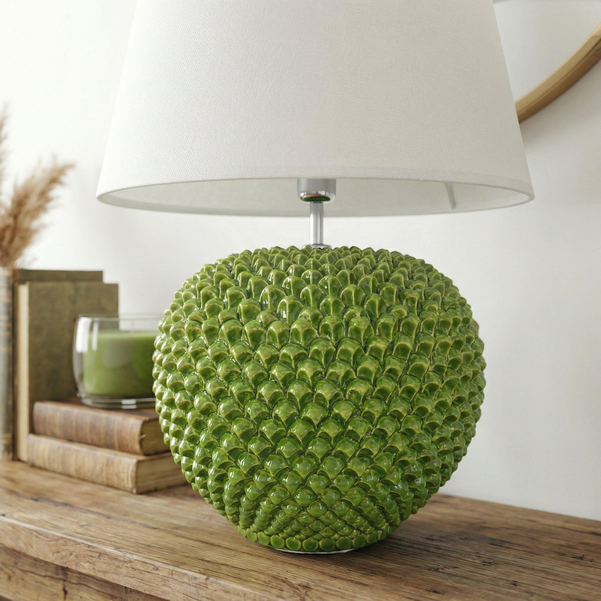 Italian Ceramic Lamp, Leaf Green – Sicilian ceramic lamp handcrafted in Caltagirone