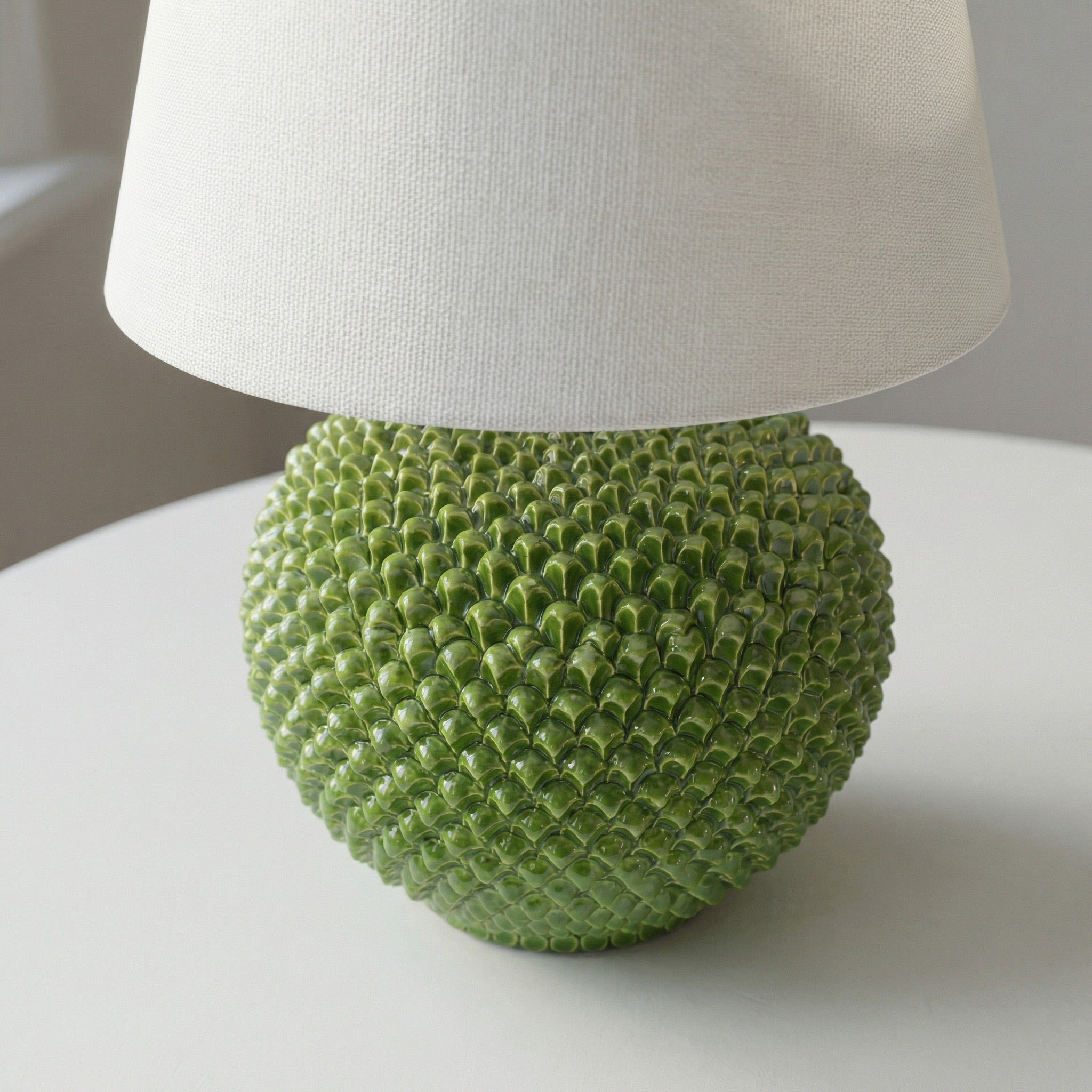 Italian Ceramic Lamp, Leaf Green – Sicilian ceramic lamp handcrafted in Caltagirone