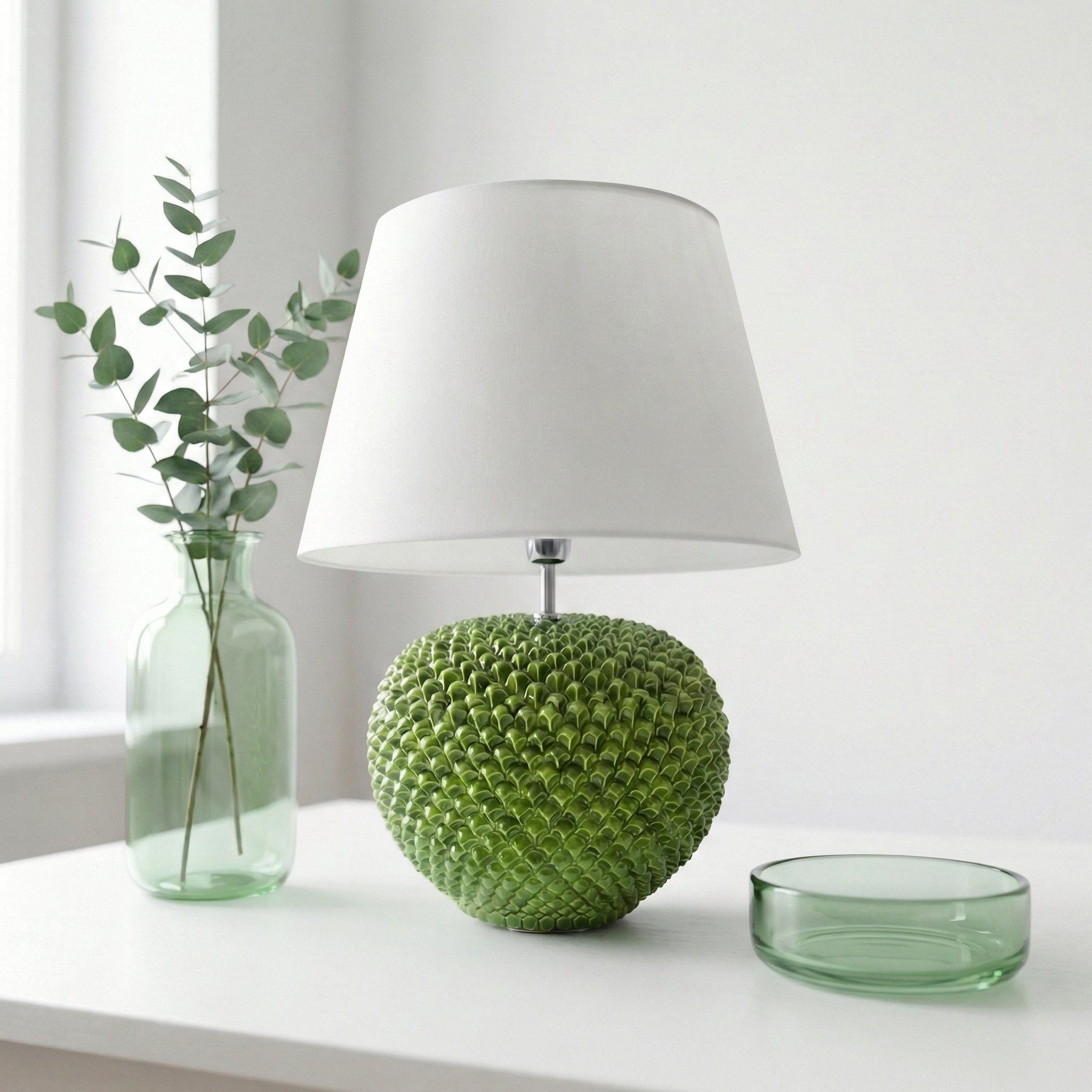 Italian Ceramic Lamp, Leaf Green – Sicilian ceramic lamp handcrafted in Caltagirone