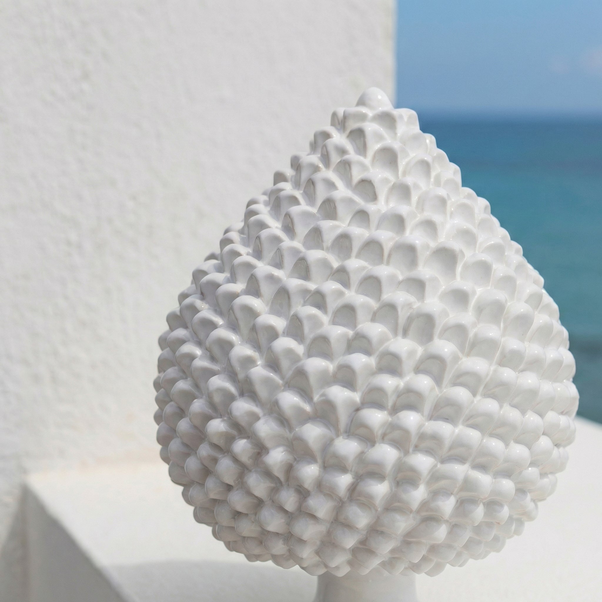 Caltagirone Pine Cone Ceramic H 15/40 cm / 6-16", White Line – Caltagirone Ceramic – Sicilian Pine Cone Tradition