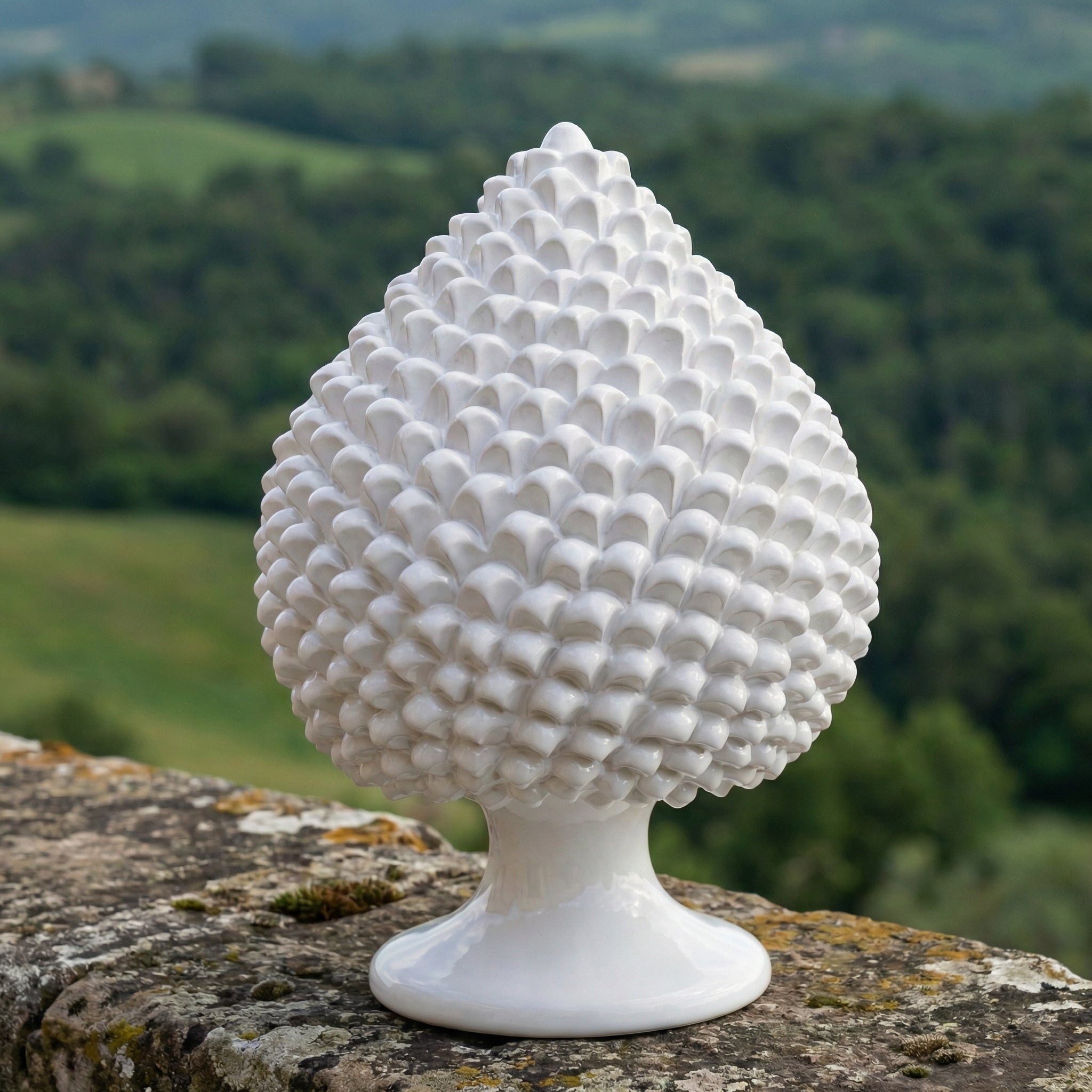 Caltagirone Pine Cone Ceramic H 15/40 cm / 6-16", White Line – Caltagirone Ceramic – Sicilian Pine Cone Tradition