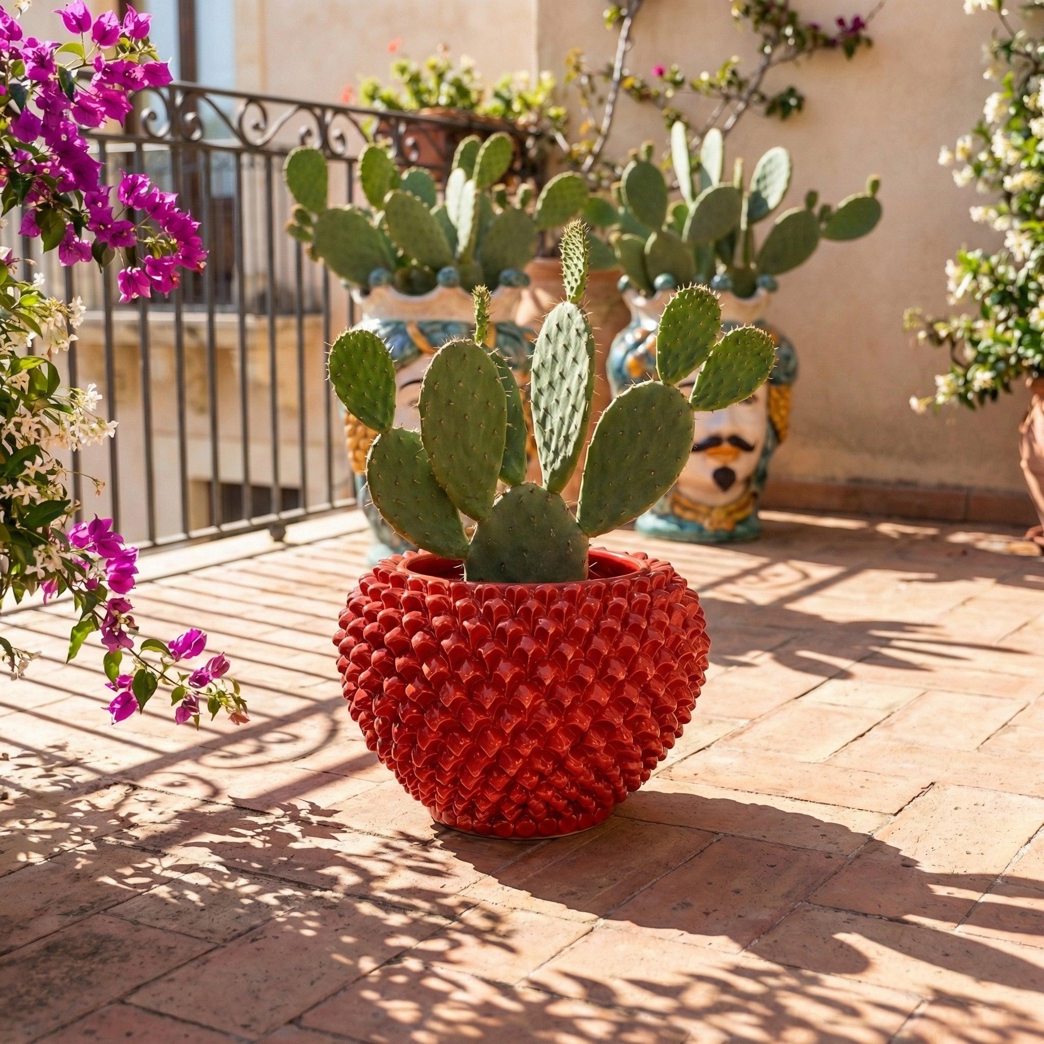 Pine Cone Cachepot, Fire Red – Italian ceramic from Caltagirone, Sicily