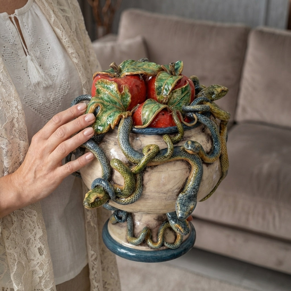 Sicilian Ceramic Cake Stand H 26 cm / 10.2" – Italian ceramic from Caltagirone, Sicily