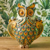 Sicilian Ceramic Owl H 30 cm / 11.8", Green and Orange – Italian ceramic from Caltagirone, Sicily