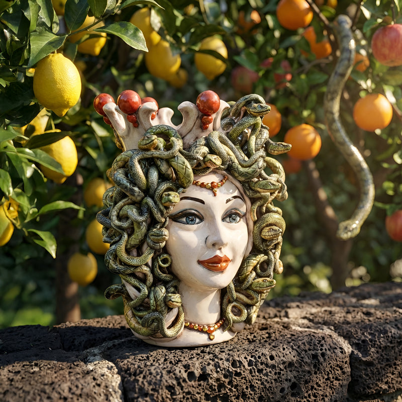 Medusa Head Vase H 38 cm / 15", Mother of Pearl – Testa di Moro from Caltagirone, Sicily