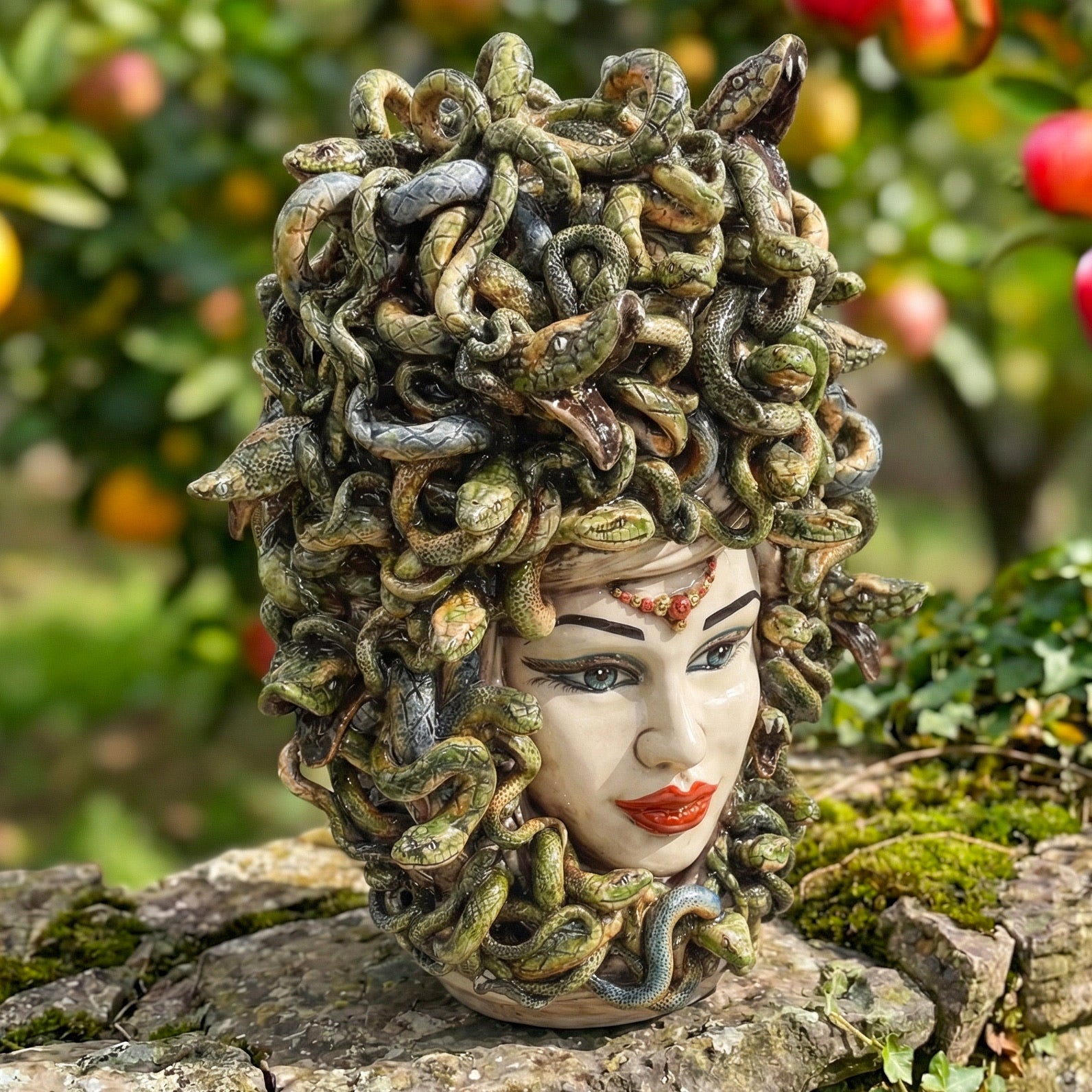 Medusa Head Vase H 48 cm / 18.9", Antique Mother of Pearl – Testa di Moro from Caltagirone, Sicily