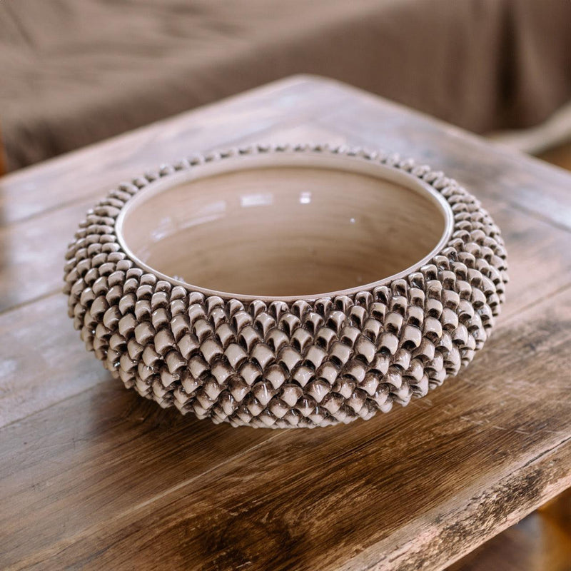Italian Pine Cone Centerpiece Ø 25/33 cm / Ø 10-13", Antique Mother of Pearl – Sicilian tradition from Caltagirone