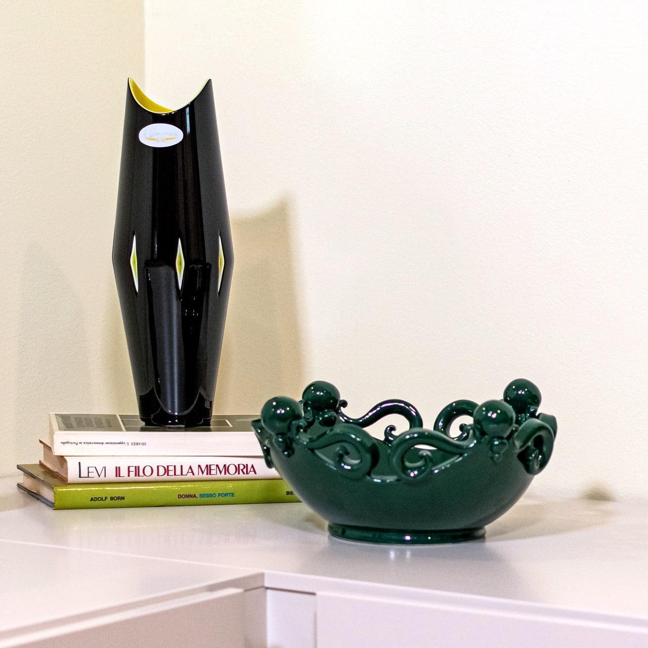 Centrotavola verde in ceramica moderna Caltagirone, ceramiche caltagirone fatti a mano