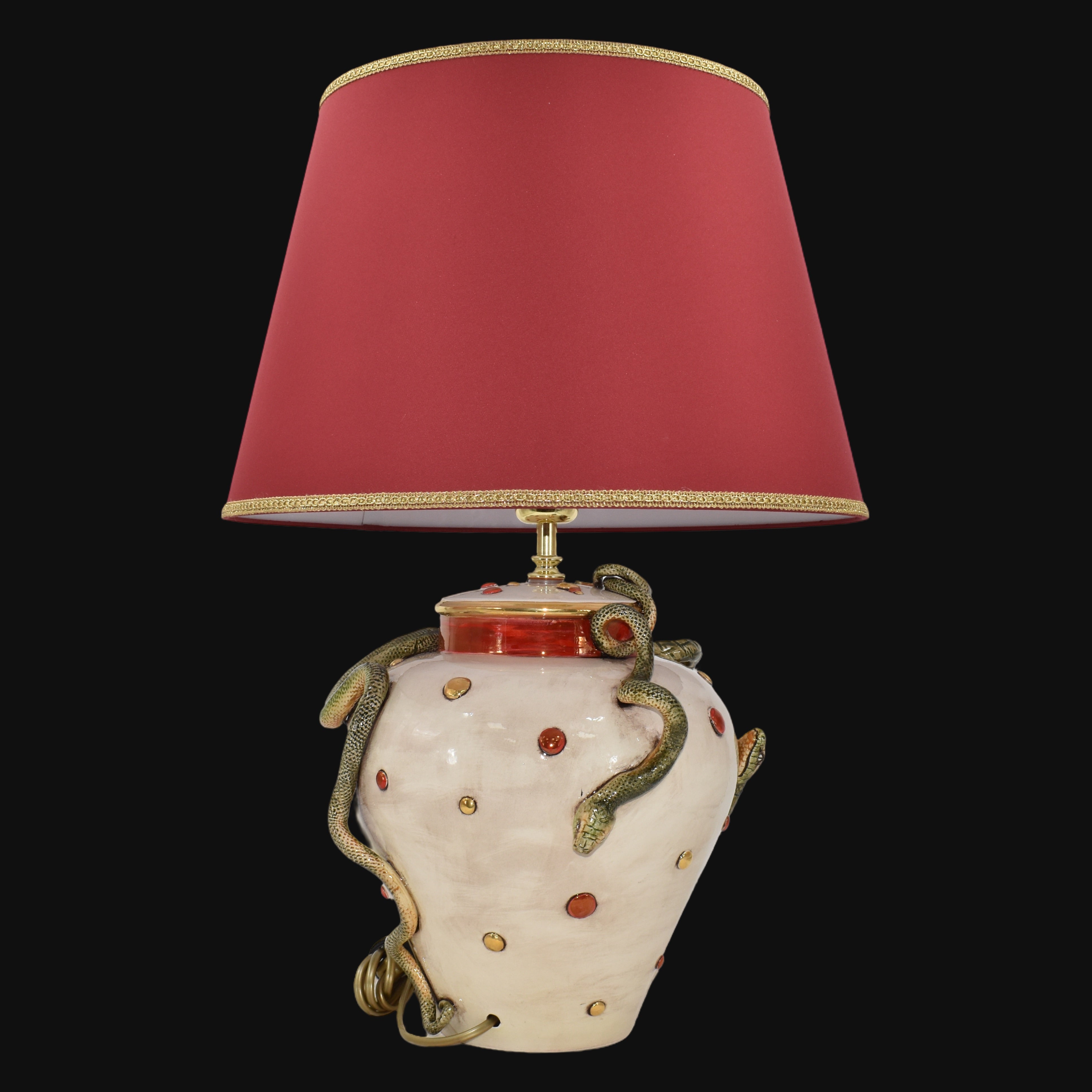 Italian Eden Ceramic Lamp H 30 cm / 11.8", Mother of Pearl – Caltagirone Ceramic – Italian ceramic lamp tradition