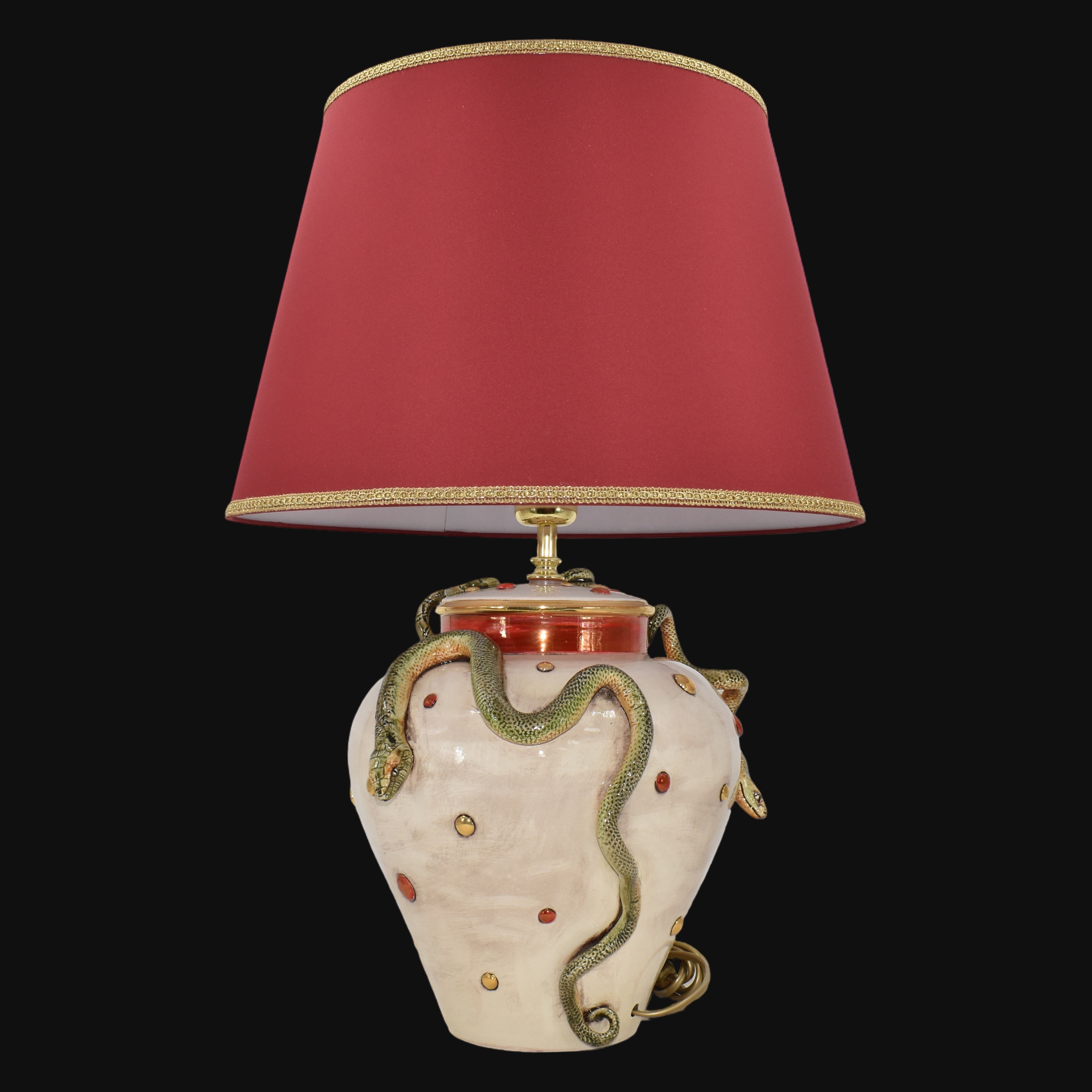 Italian Eden Ceramic Lamp H 30 cm / 11.8", Mother of Pearl – Caltagirone Ceramic – Italian ceramic lamp tradition