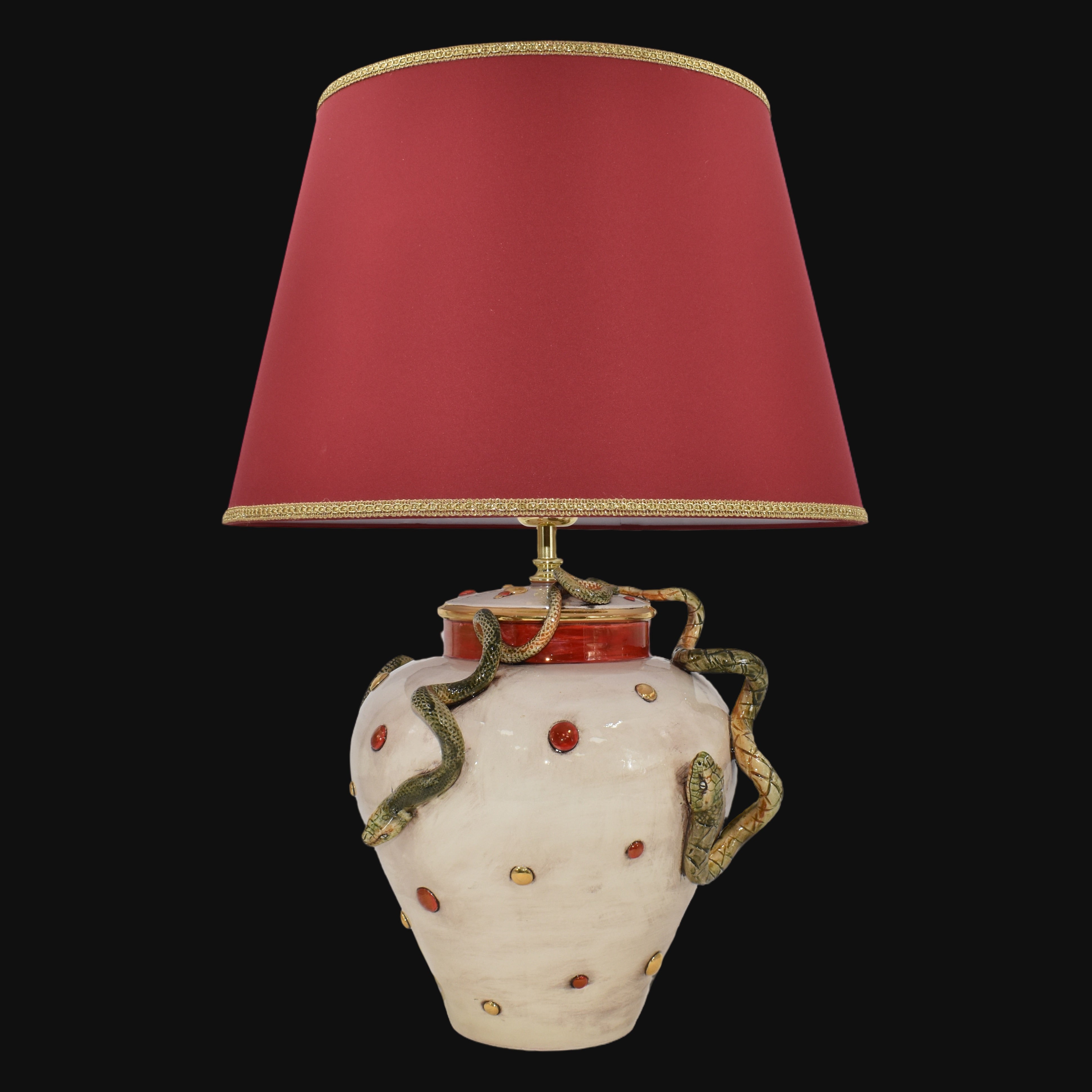 Italian Eden Ceramic Lamp H 30 cm / 11.8", Mother of Pearl – Caltagirone Ceramic – Italian ceramic lamp tradition