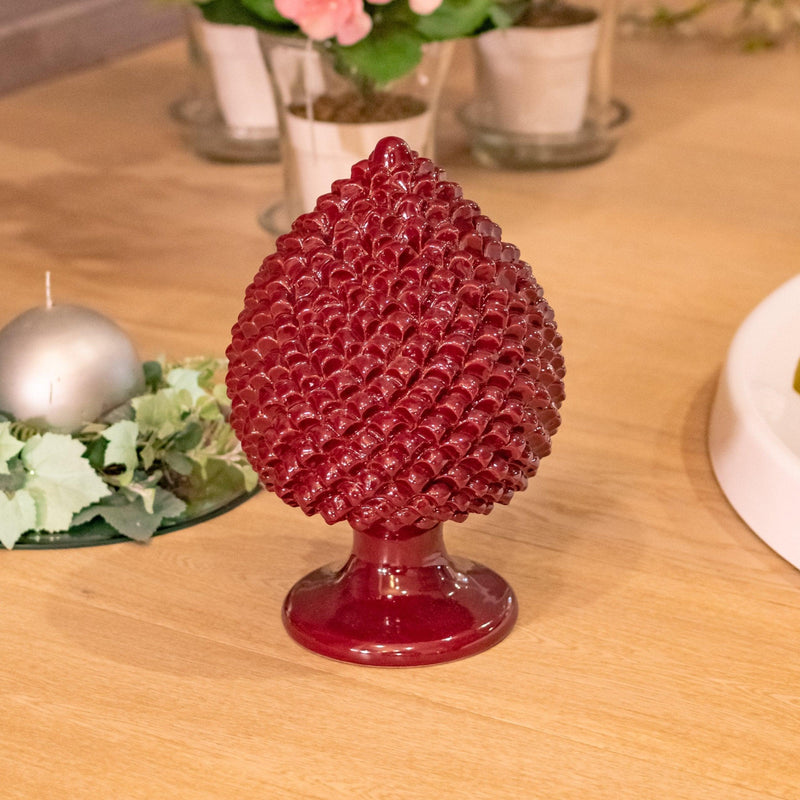 Caltagirone Pine Cone Ceramic H 15/40 cm / 6-16", Bordeaux – Sicilian tradition from Caltagirone