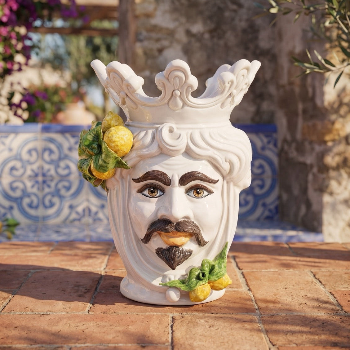 Testa di Moro h 40 cm White and Lemon Uomo - Ceramiche di Caltagirone Sofia