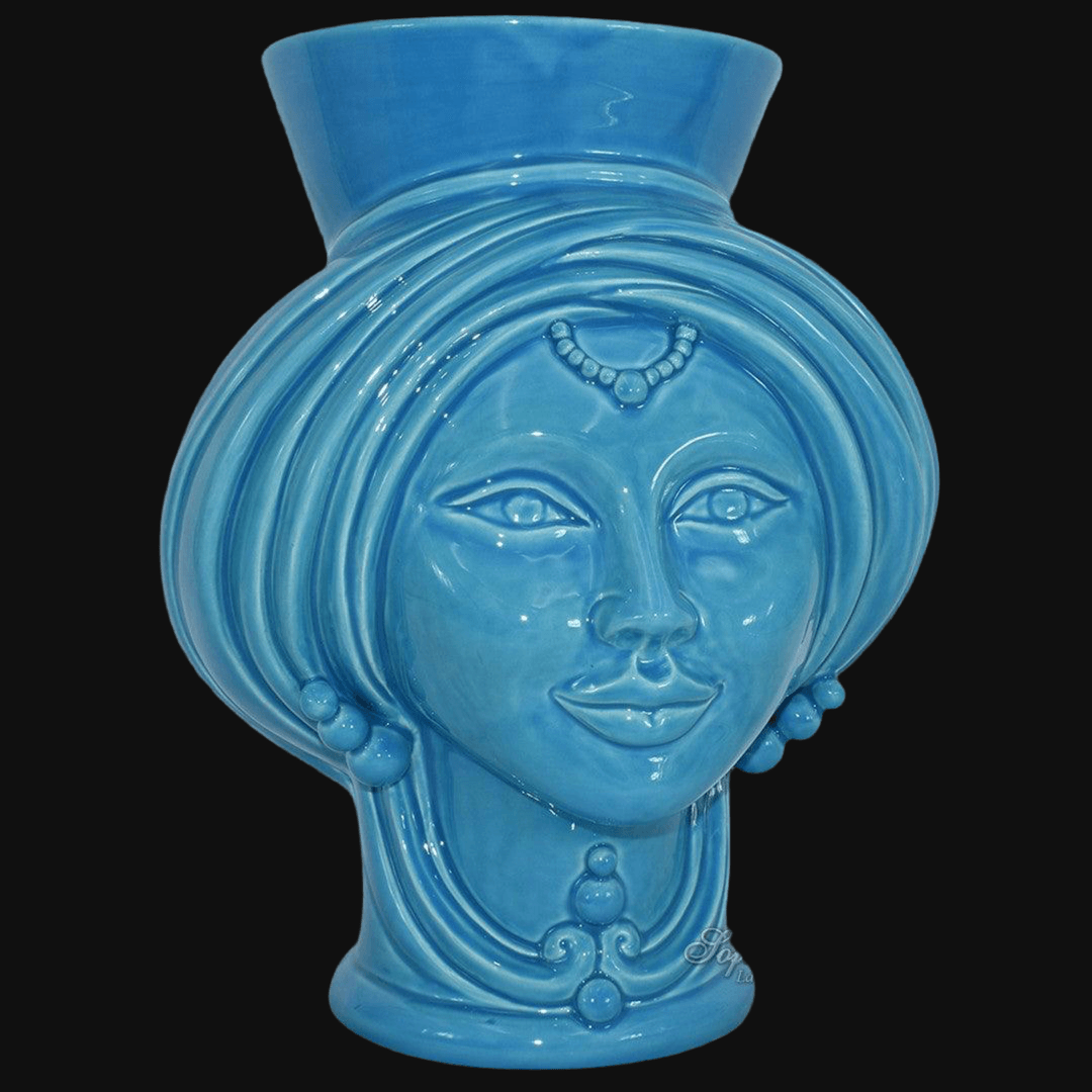 Testa di Moro moderna donna turchese, ceramiche Caltagirone fatti a mano, Sofia